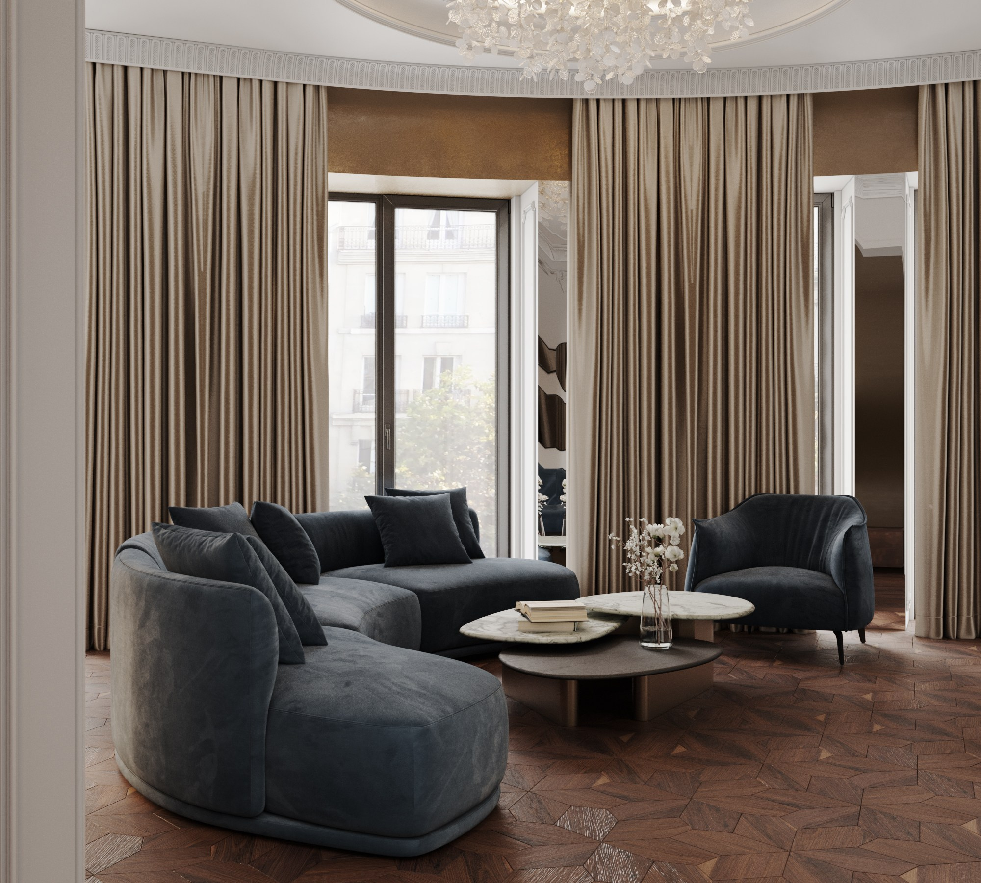 Кухня-гстиная ЖК Скай. Интерьерная 3D Визуализация