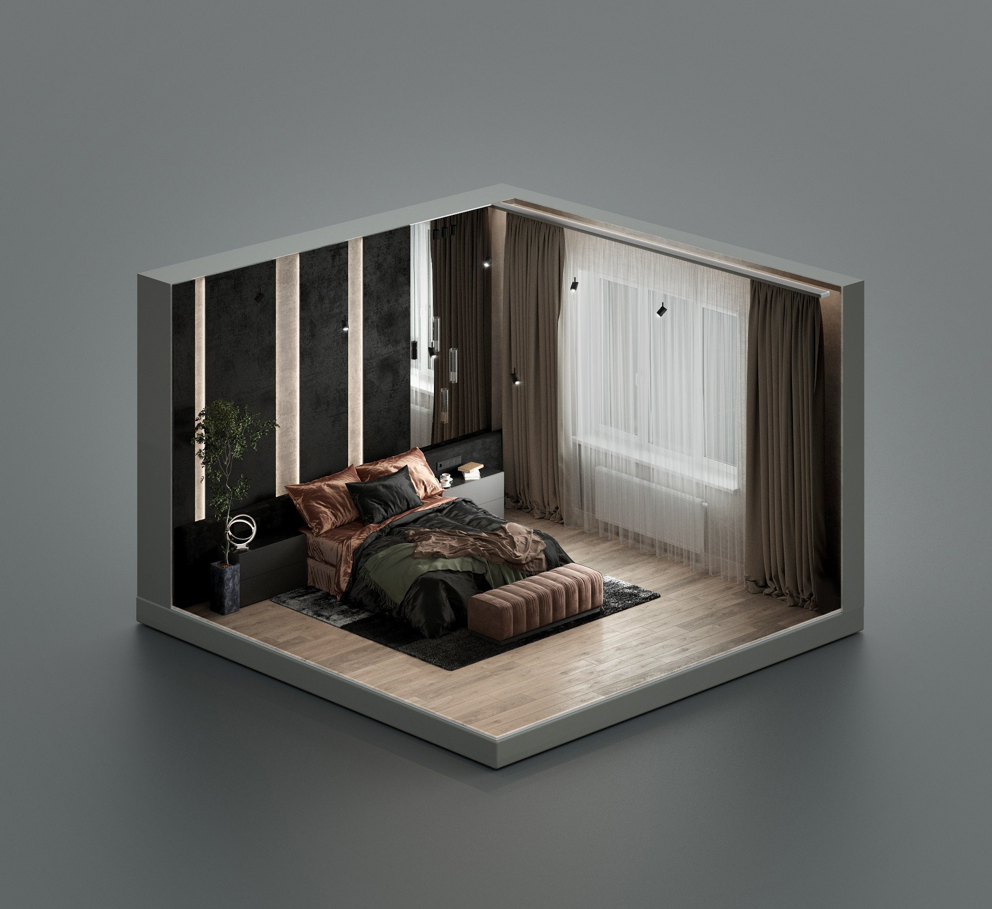 Аксонометрия. Визуализация спальни