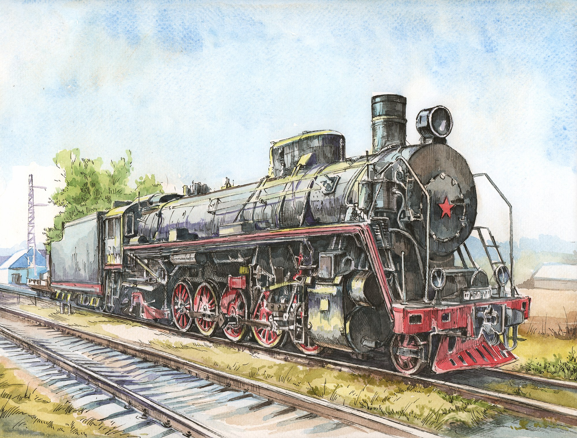 Работы о железной дороге (альбом «Магистраль»). Художник Александр Петрунин
