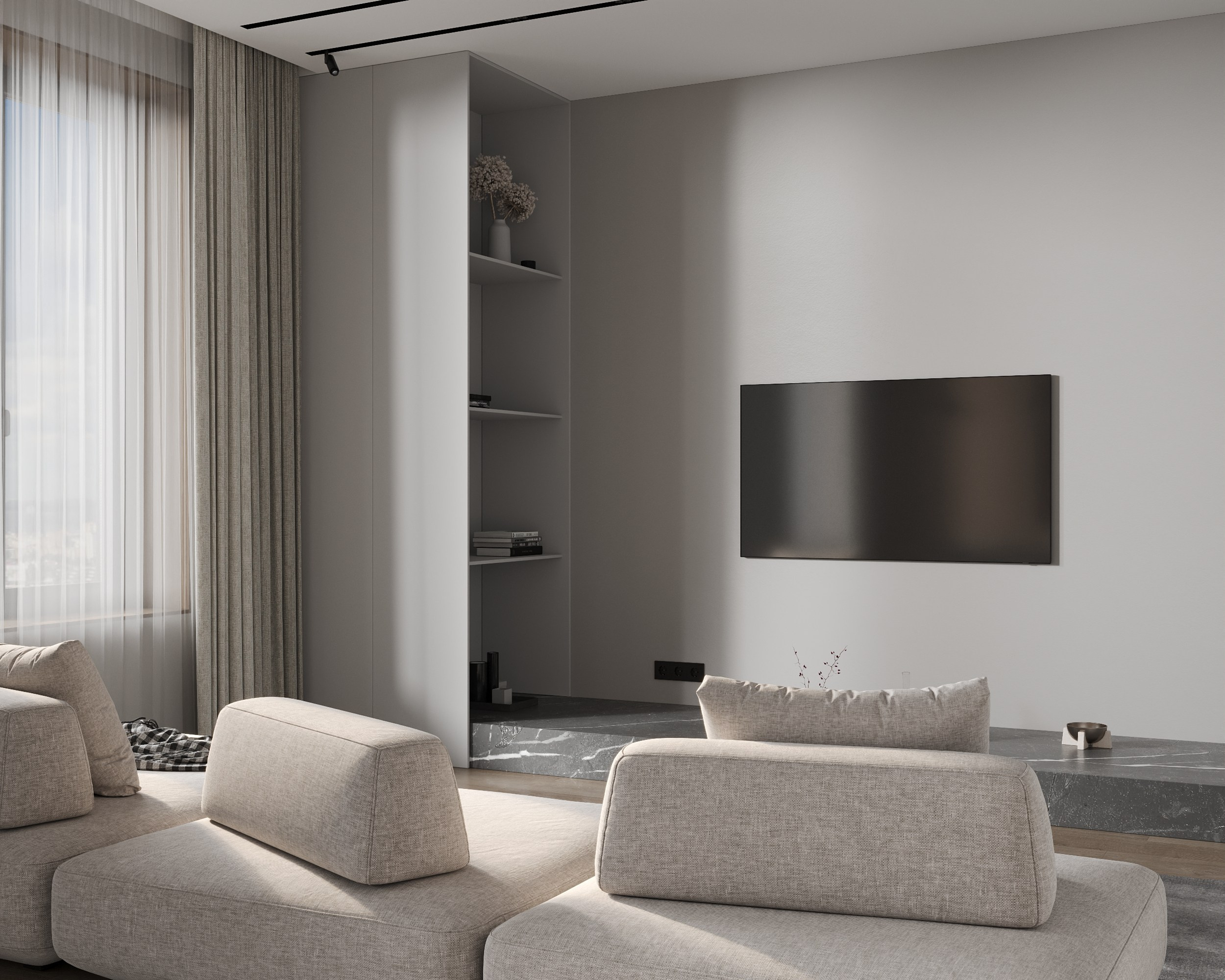 Marble Monolith & Soft Oak. 3D Визуализация