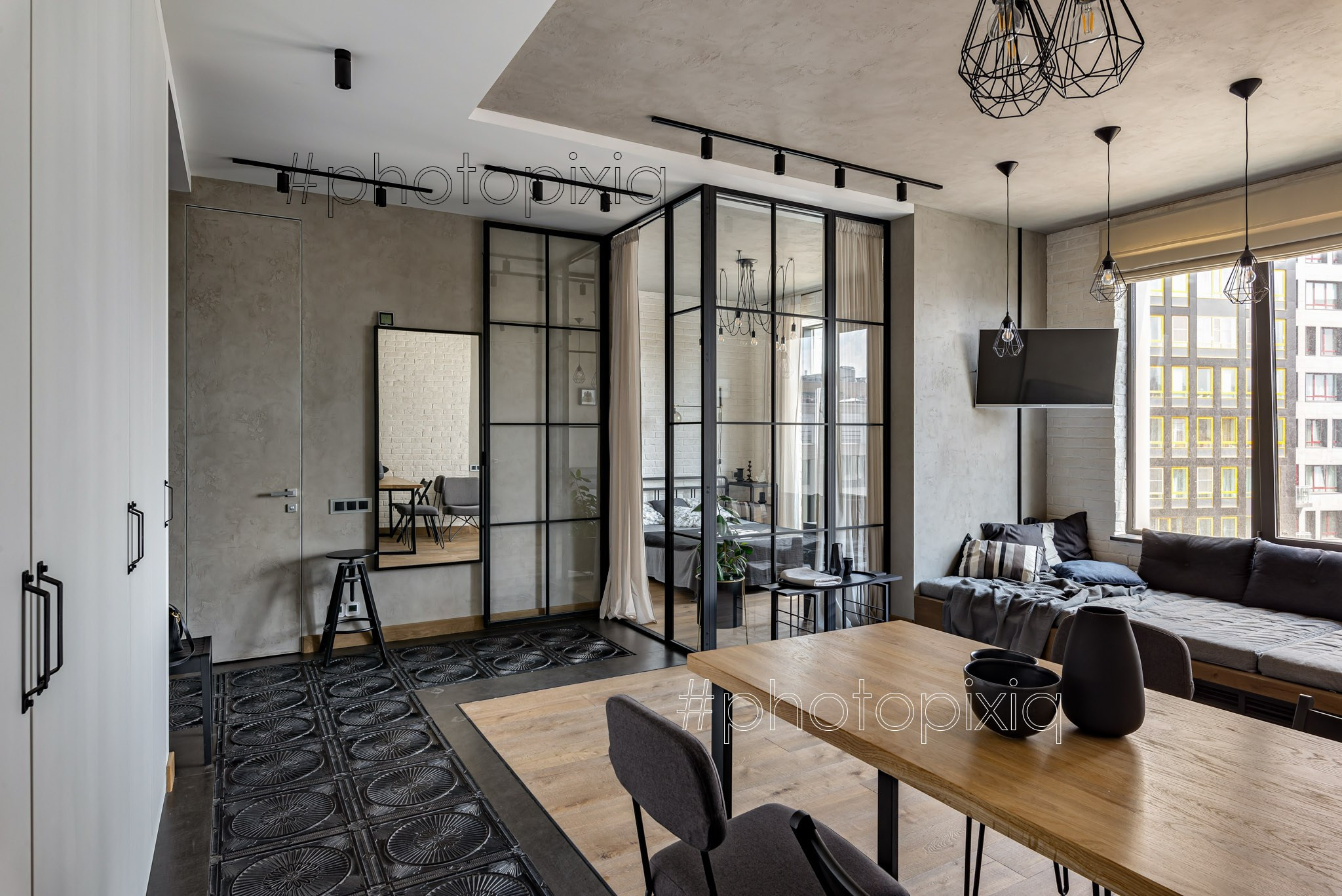 Интерьерная съёмка квартиры лофт в ЖК «Headliner». Интерьерная съёмка и виртуальные туры — Интерьерный фотограф Кузнецов Сергей (photopixiq)