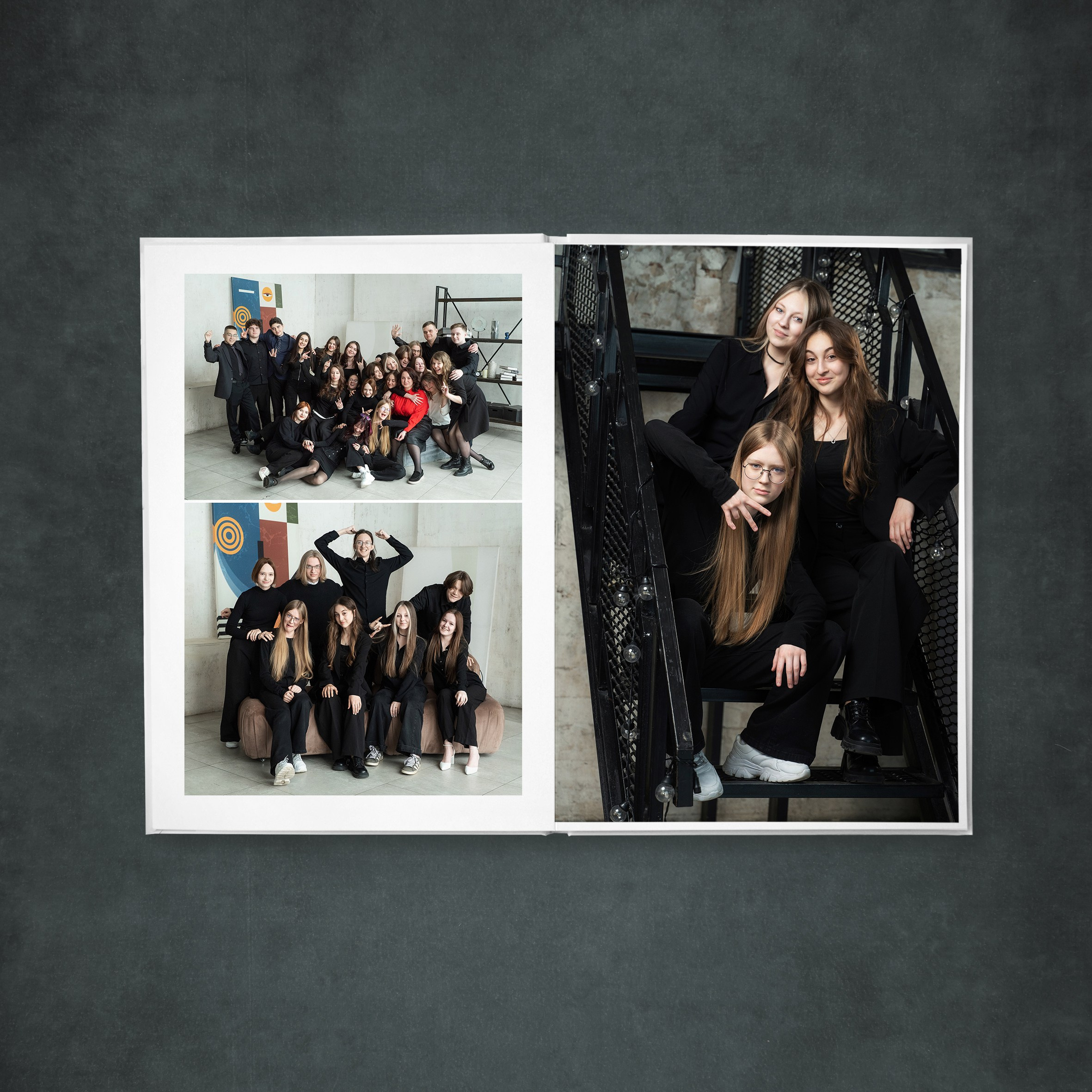 Страница с тремя групповыми фото класса.