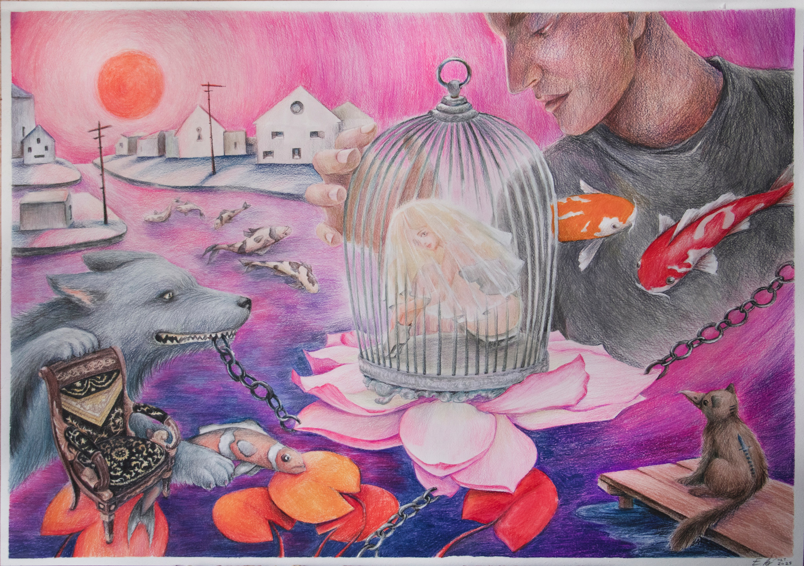 Заботливый цветными карандашами, Азизова Лена