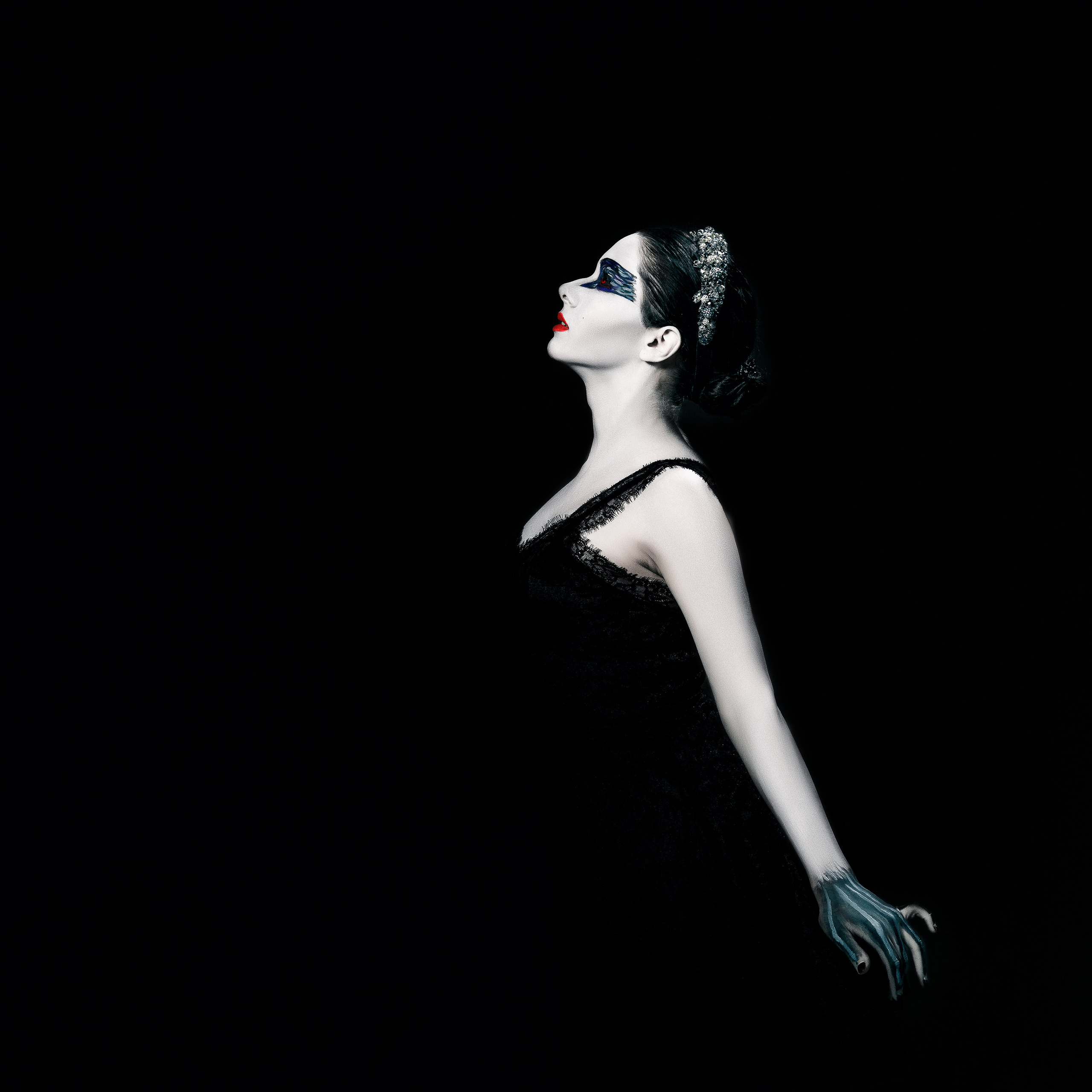 портрет девушки в стиле белый лебедь. черный лебедь