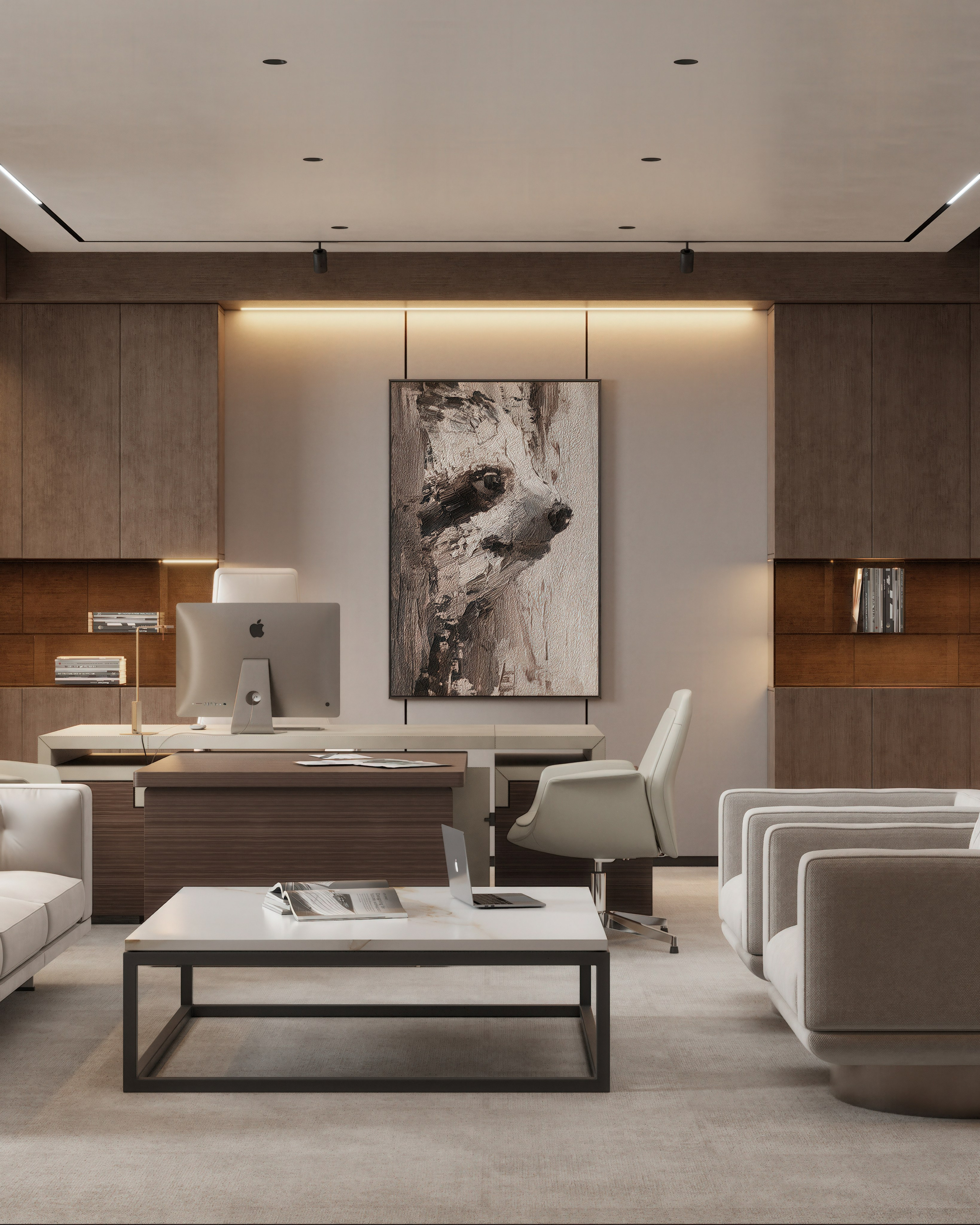 Кабинет руководителя и переговорная № 1. 3D визуализация интерьера и архитектурной среды