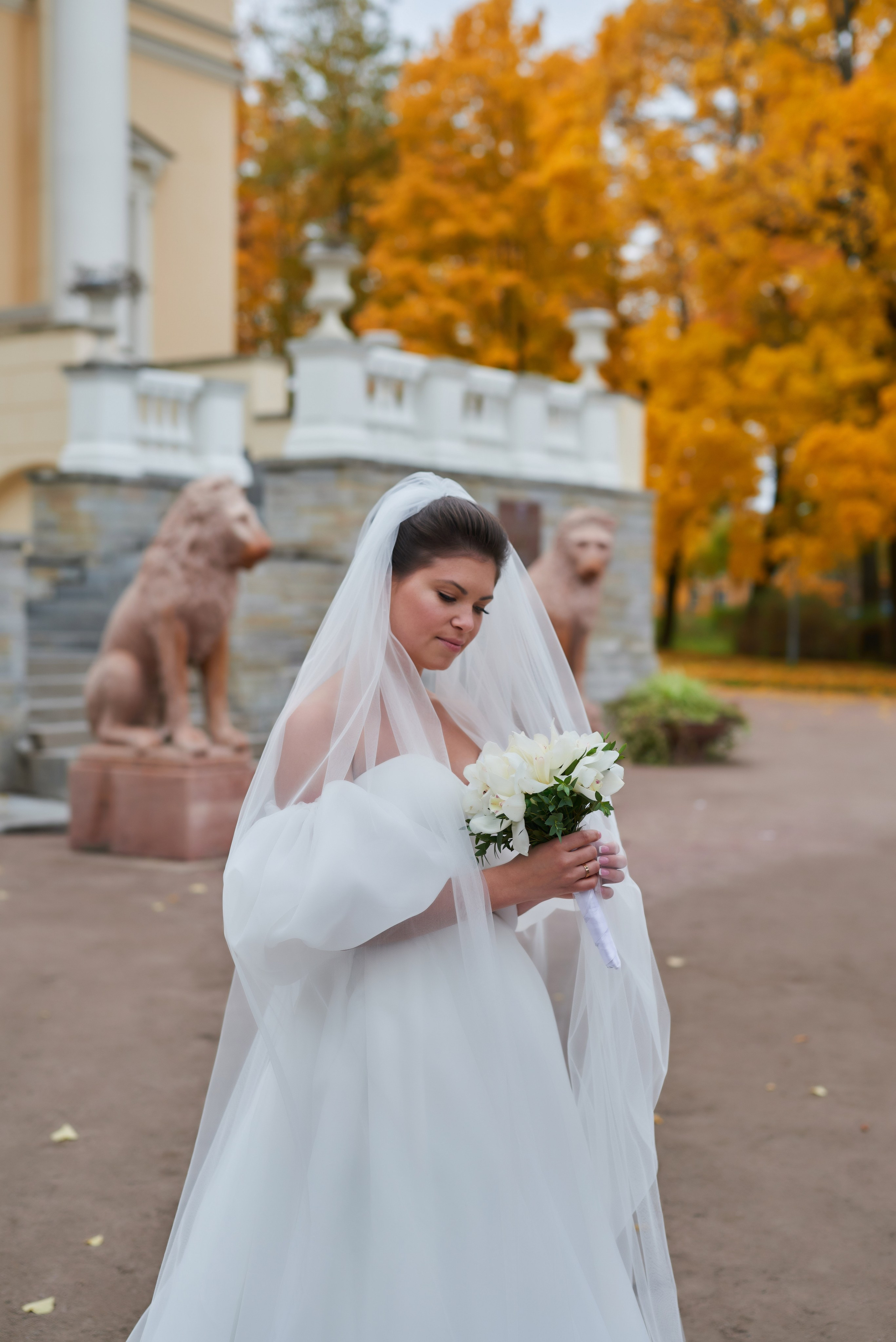 Осенняя свадебная прогулка в Екатерининском парке в Пушкине. Портретный, семейный и свадебный фотограф в Санкт-Петербурге и в Пушкине Ширяев Денис