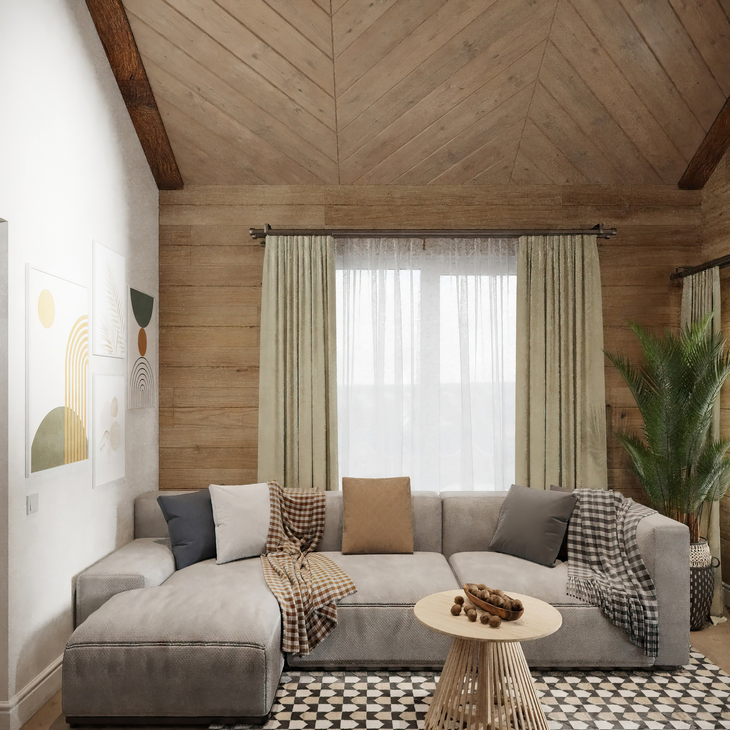 Countryside Cottage — Interior Design with Natural Materials. 3D INTERIOR AND ARCHITECTURE VISUALIZATION