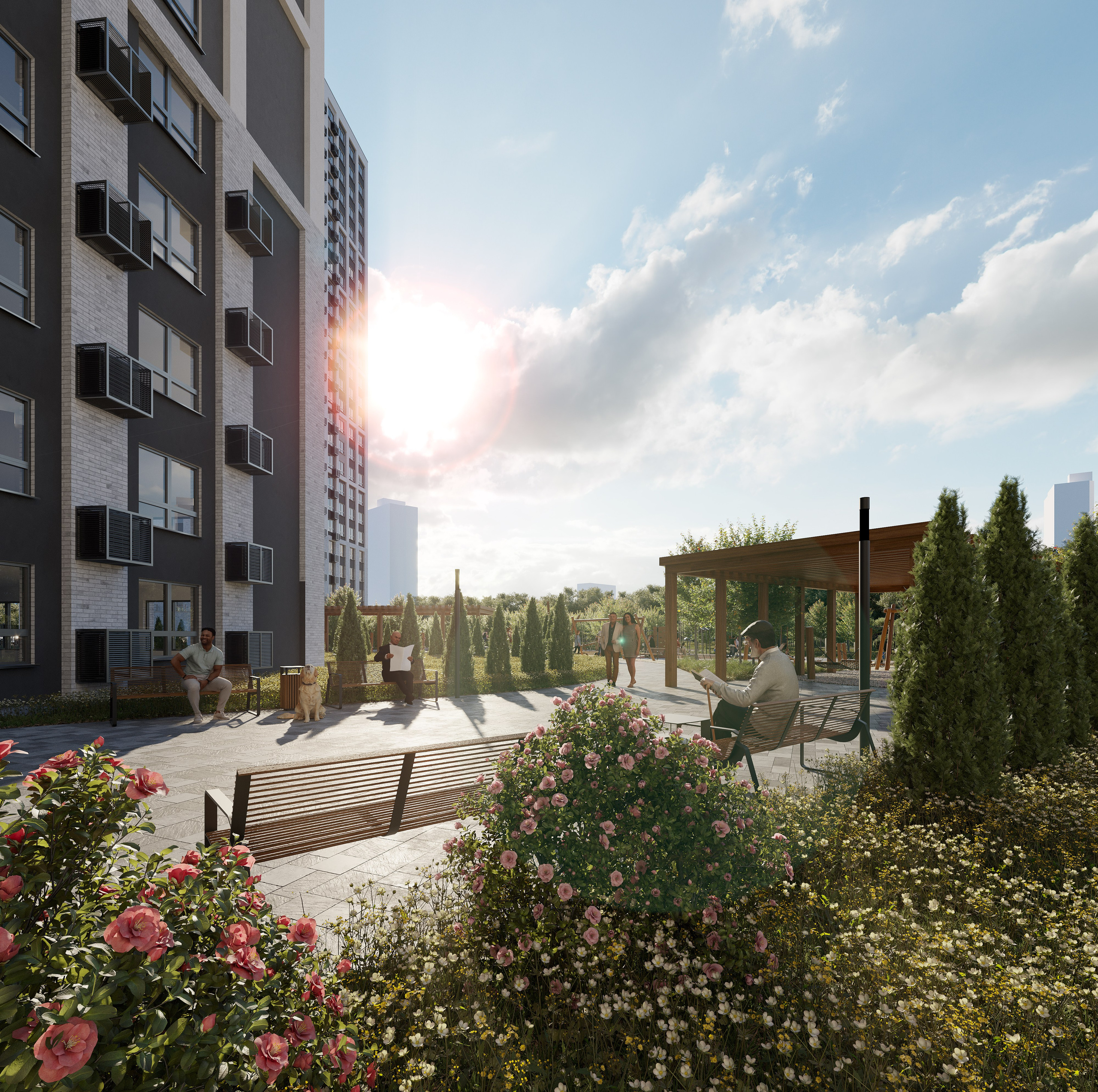 3D визуализация жилого комплекса "Патриот Парк" в современном стиле.