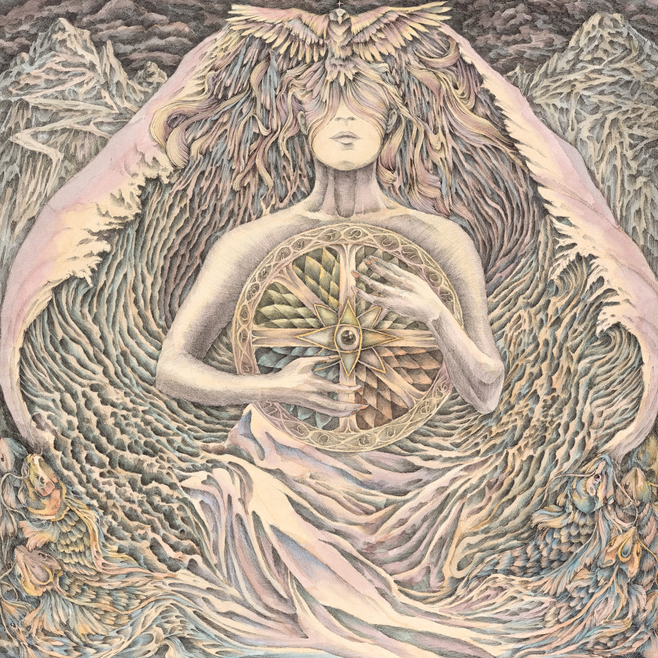 «Колесо» - художник Андрей Колесник (бумага, тушь, акварель, 36x36 см, 2025)