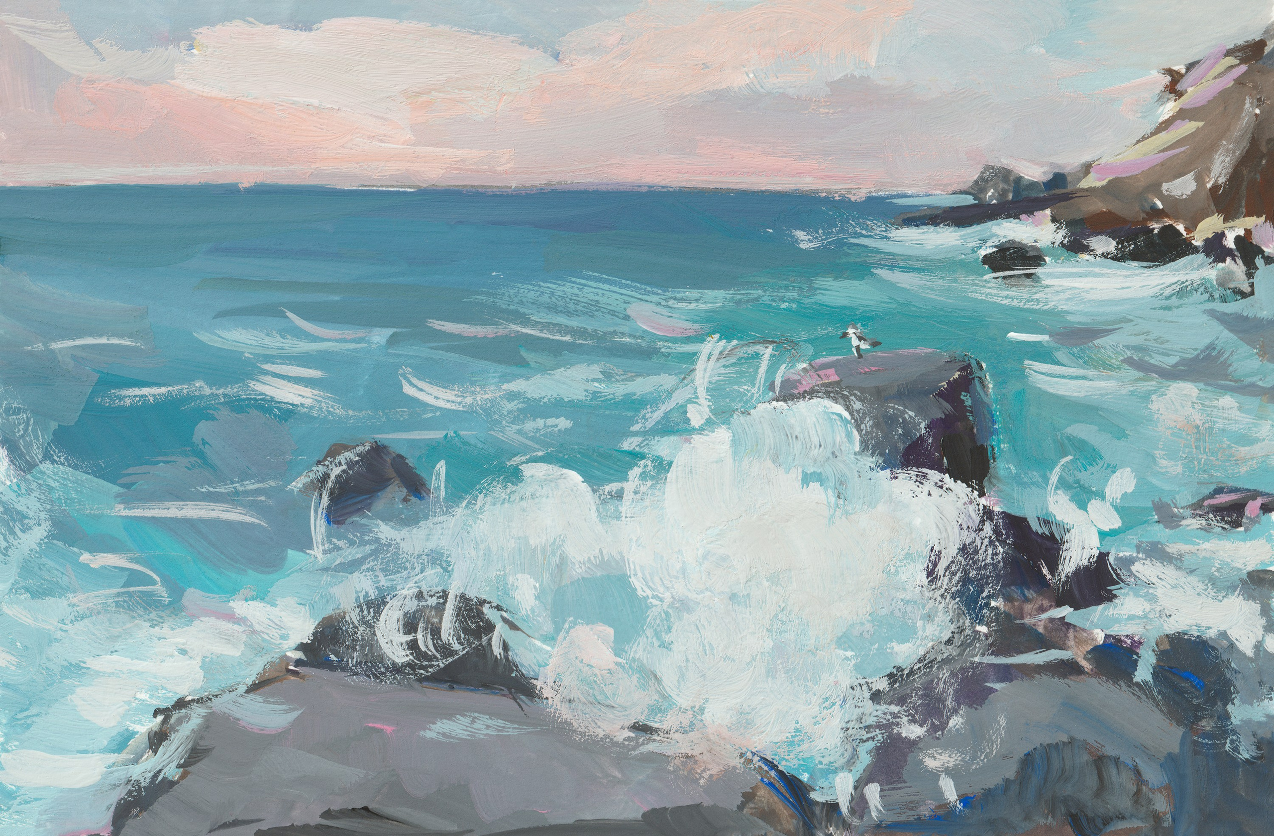 "Шторм в Форосе" бумага, гуашь 14х21см, 2024