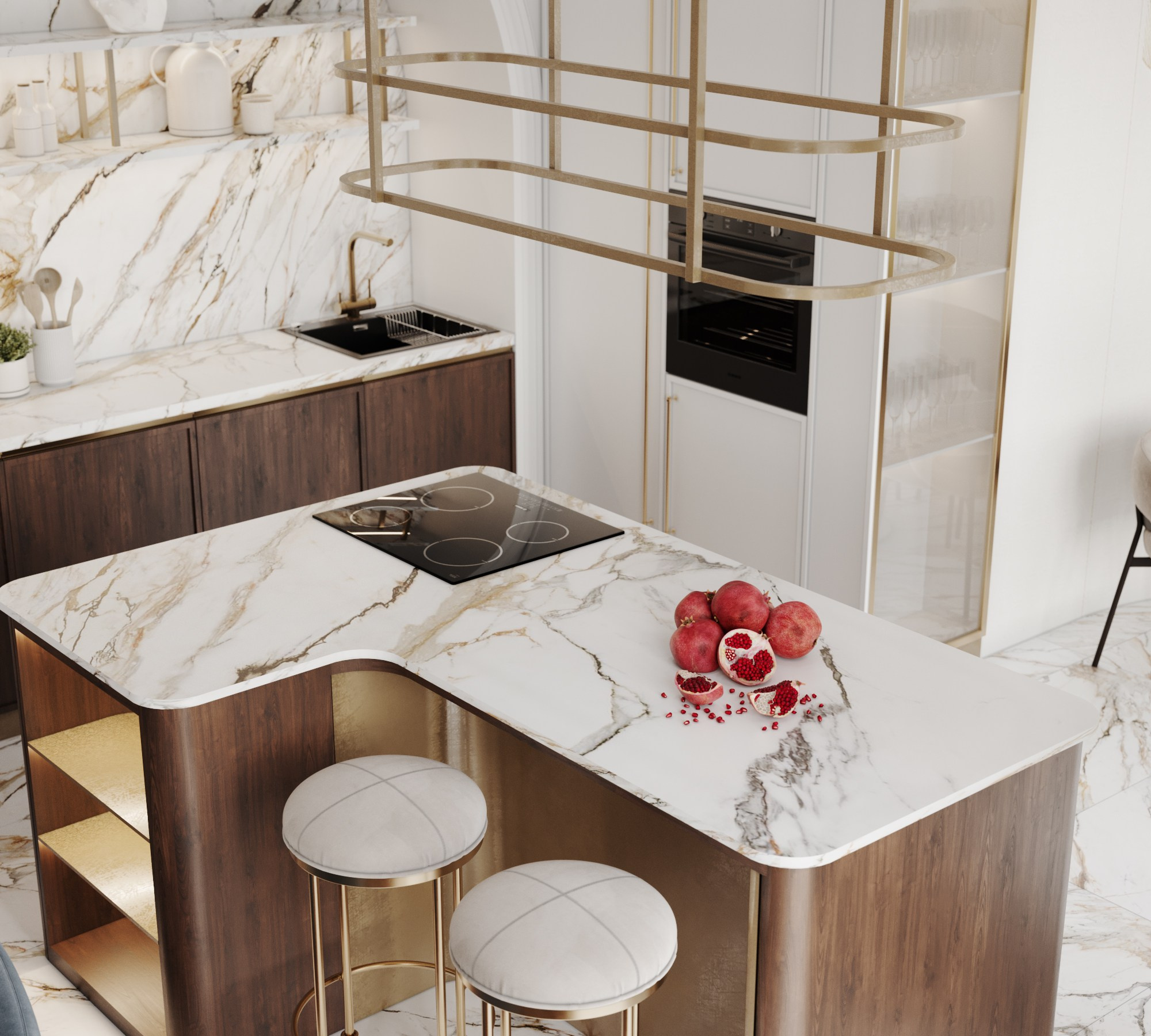 Кухня-гстиная ЖК Скай. Интерьерная 3D Визуализация