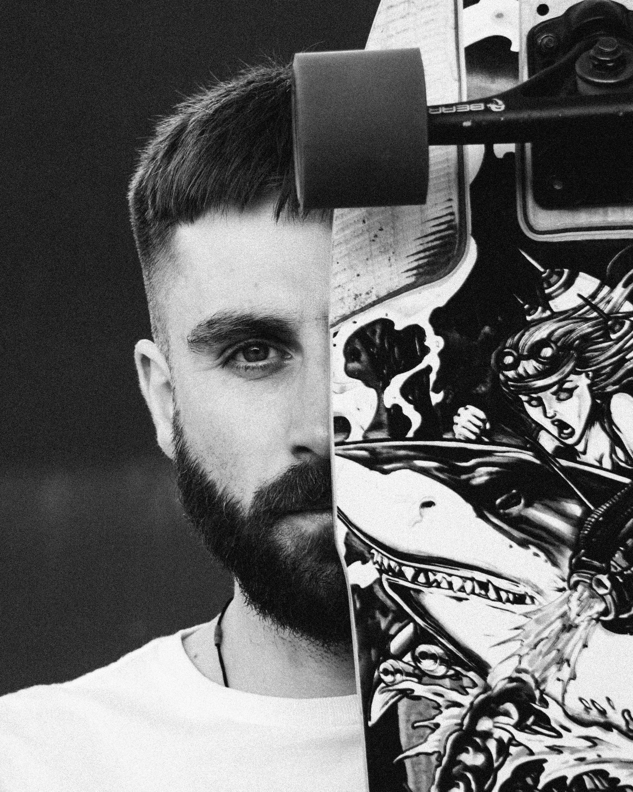 уличная мужская фотосессия с лонгбордом 