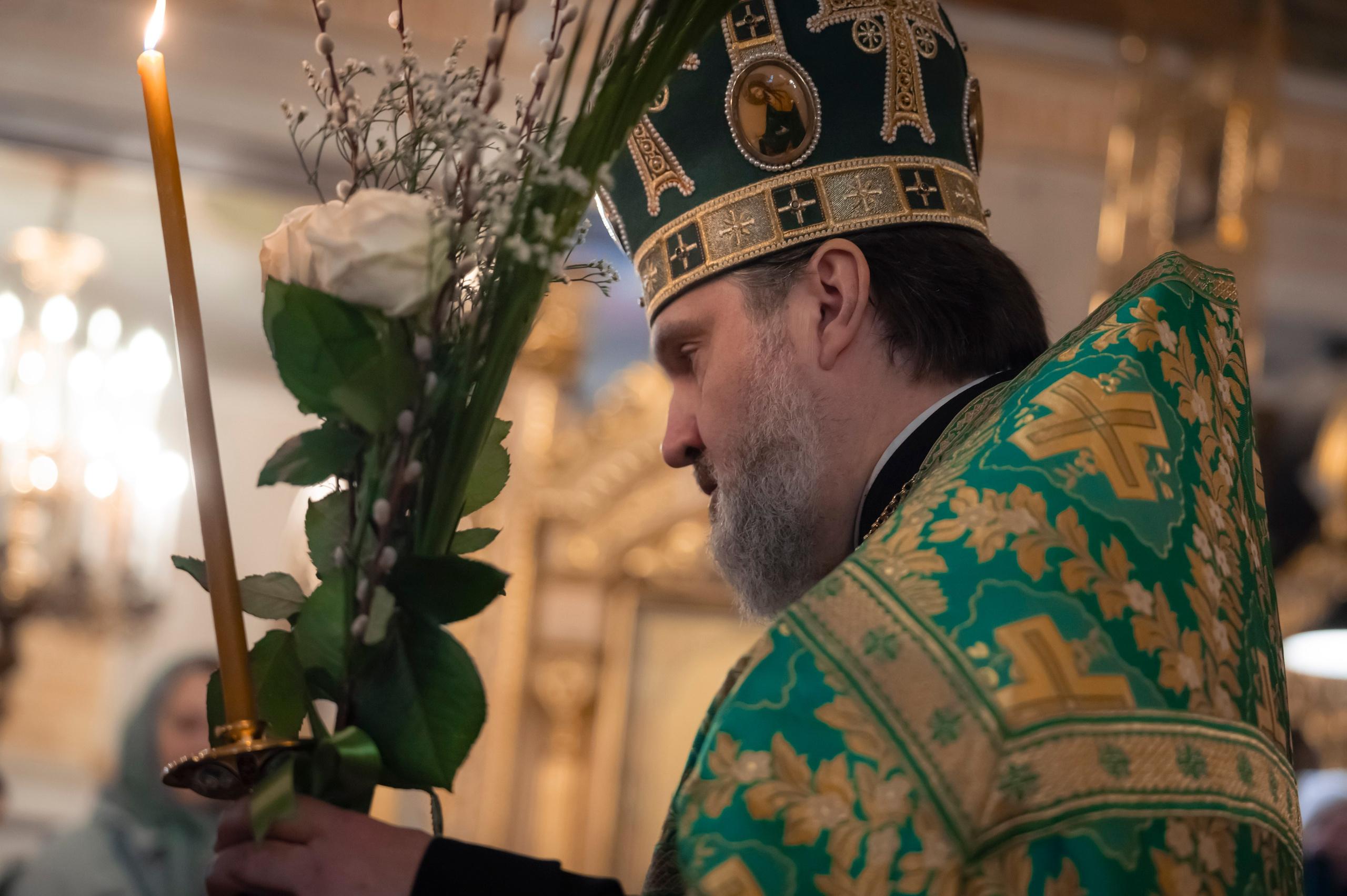 Богородский Храм. Всенощное бдение. Освящение верб. Антон и Татьяна Денисенко — В храме