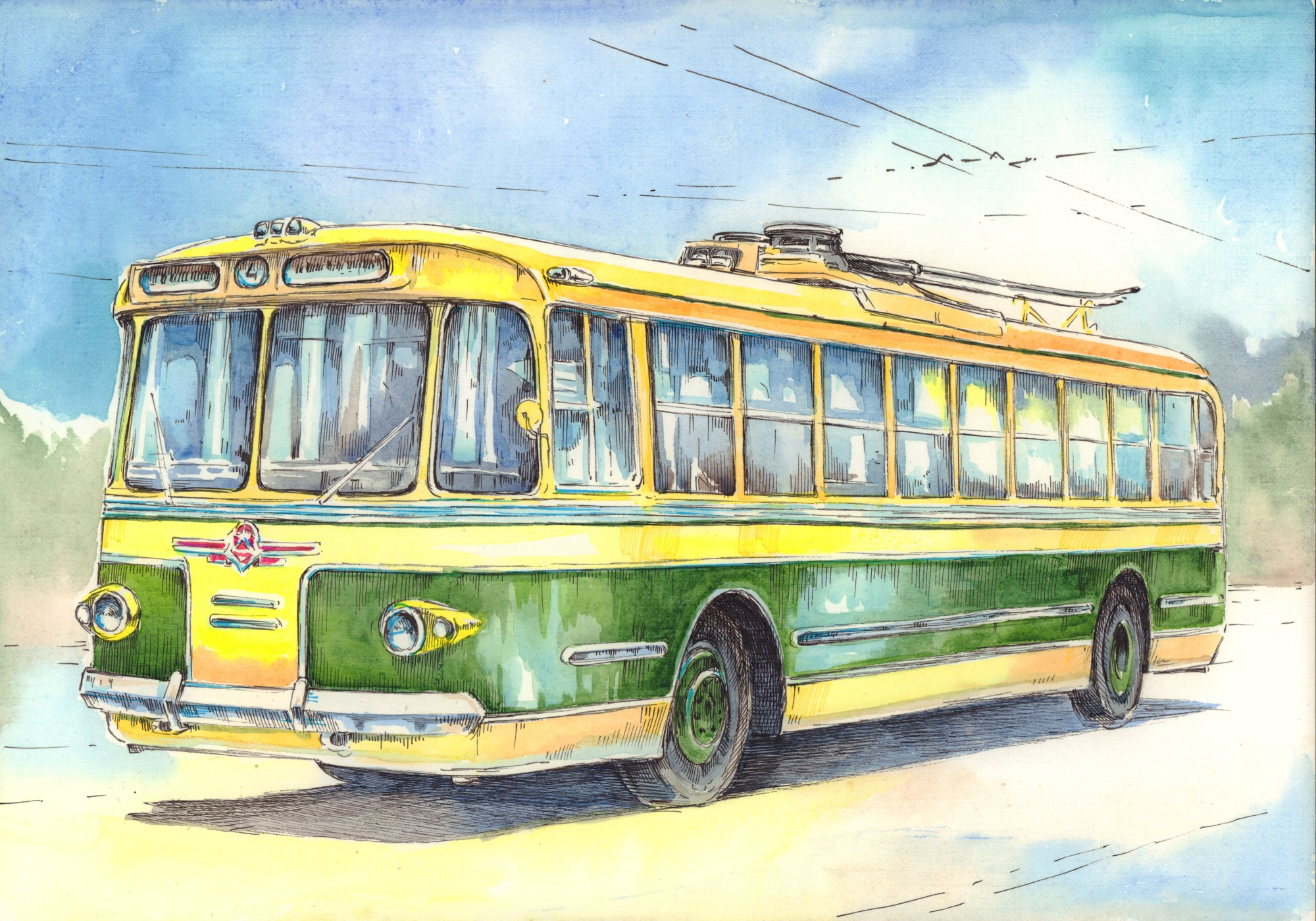 Троллейбусы. Художник Александр Петрунин