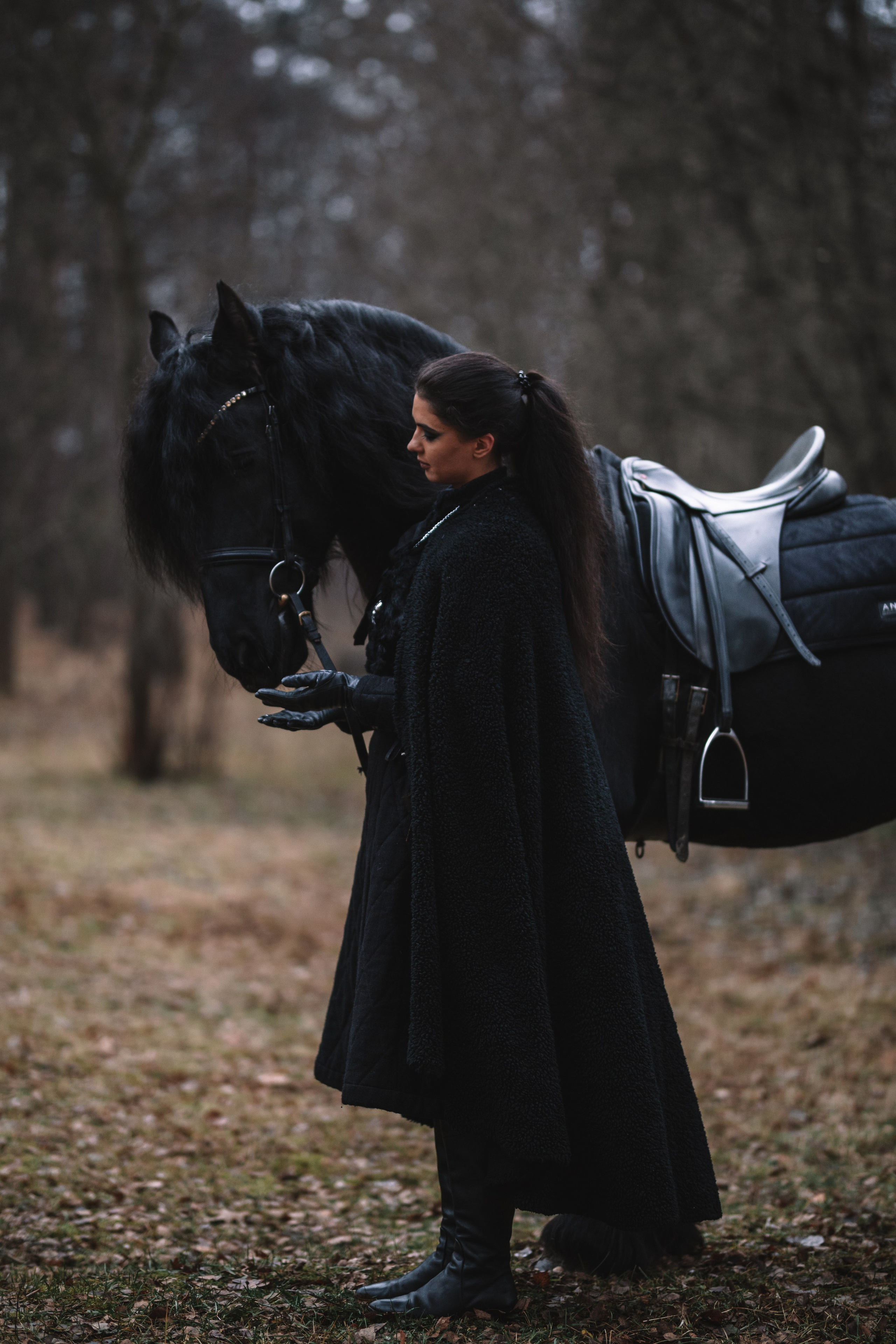 Наташа с фризом в костюме викинга. Фотосессии с лошадьми