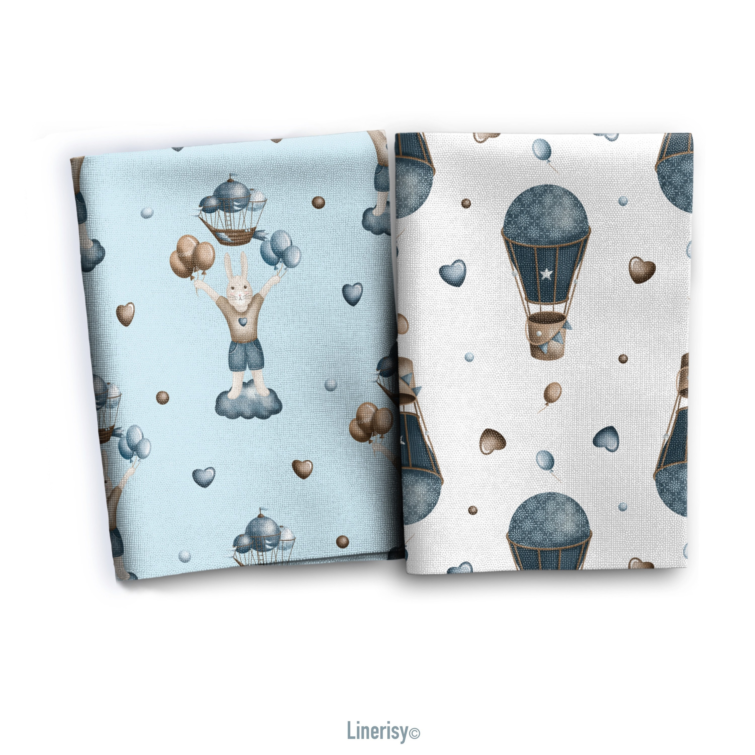 Набор бесшовных паттернов «Зайка на воздушном шаре». Художник-иллюстратор Евгения Бекренёва