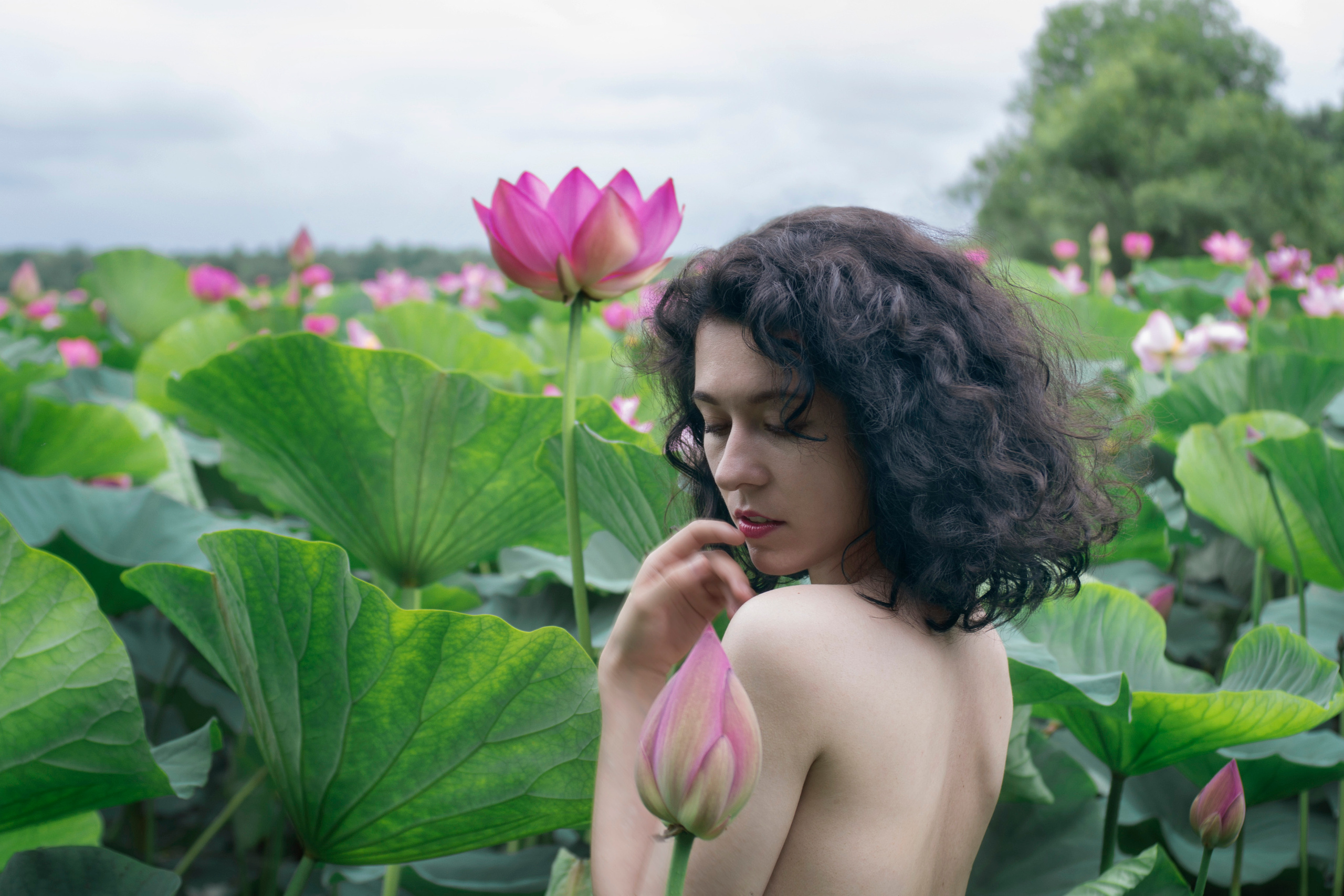 Фотосессия ню в лотосах