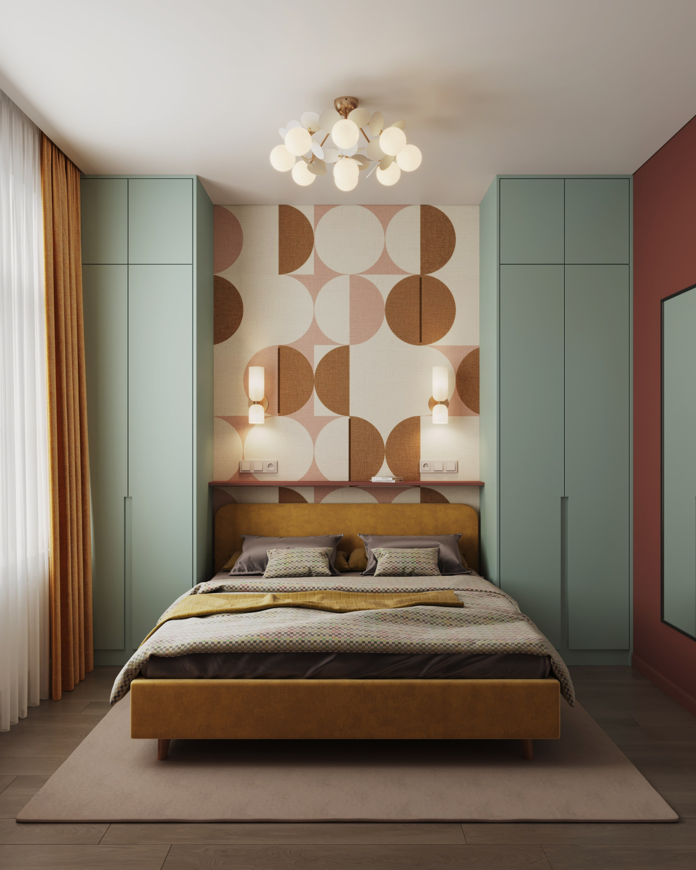 Яркий интерьер гостевой спальни в ЖК Наследие на Марата 55 м², авторский дизайн Ксения Новикова, ksudsgn, Петербург, цветная кухня