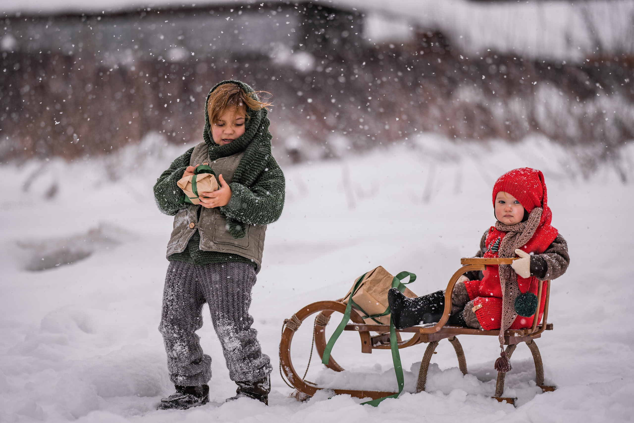 Снежная прогулка на санках. Семейный фотограф Ефремова Виктория
