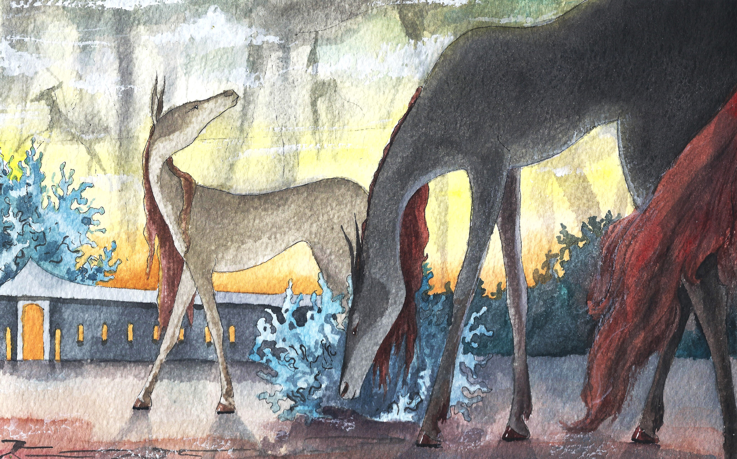 "Фантастические животные", акварель / тушь, 2016