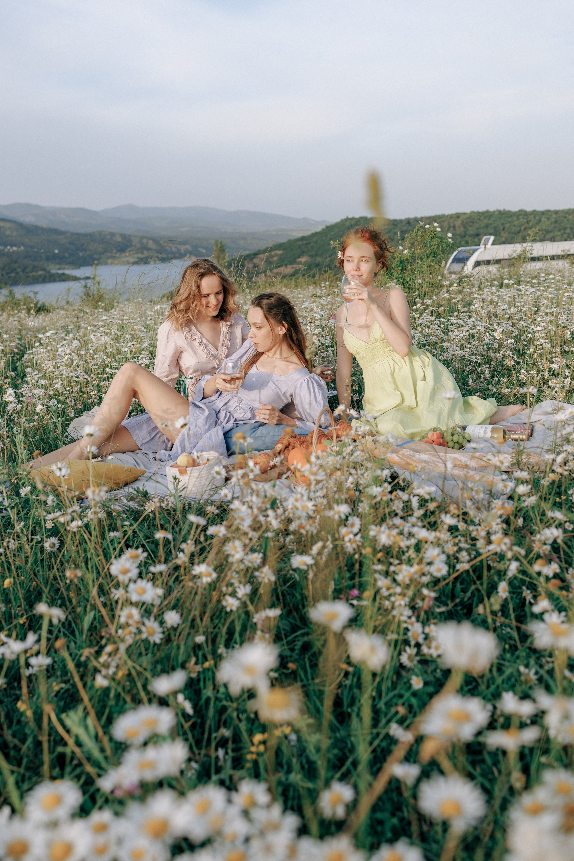 Picnic in the chamomile field in Georgia. Fedor Lemeshko — Destination Wedding and Family Lifestyle photographer
