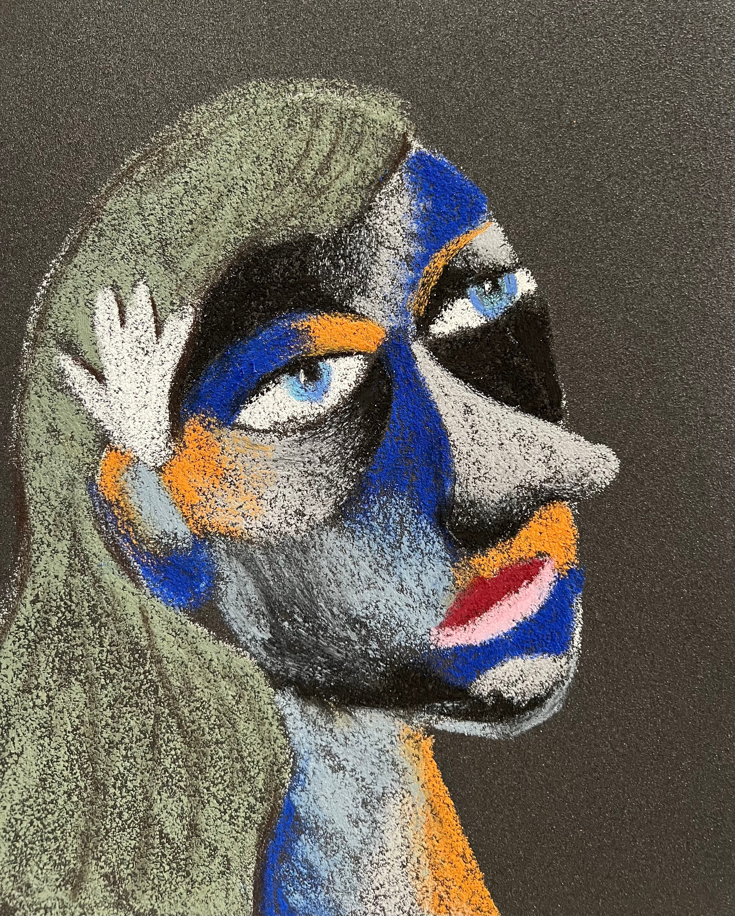 Title: She  Material: Oil pastel, sandpaper Size: 28 x 23 cm 