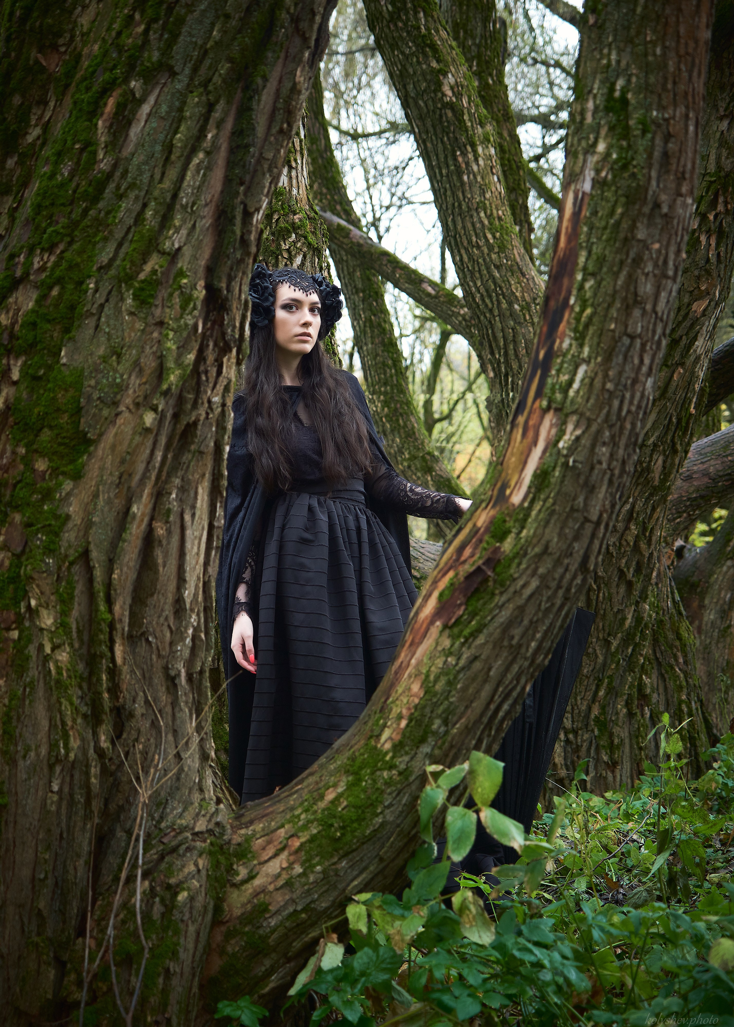 Фотосессия с вороном на природе. Портретный фотограф на новый год в Москве Виктория Колышева