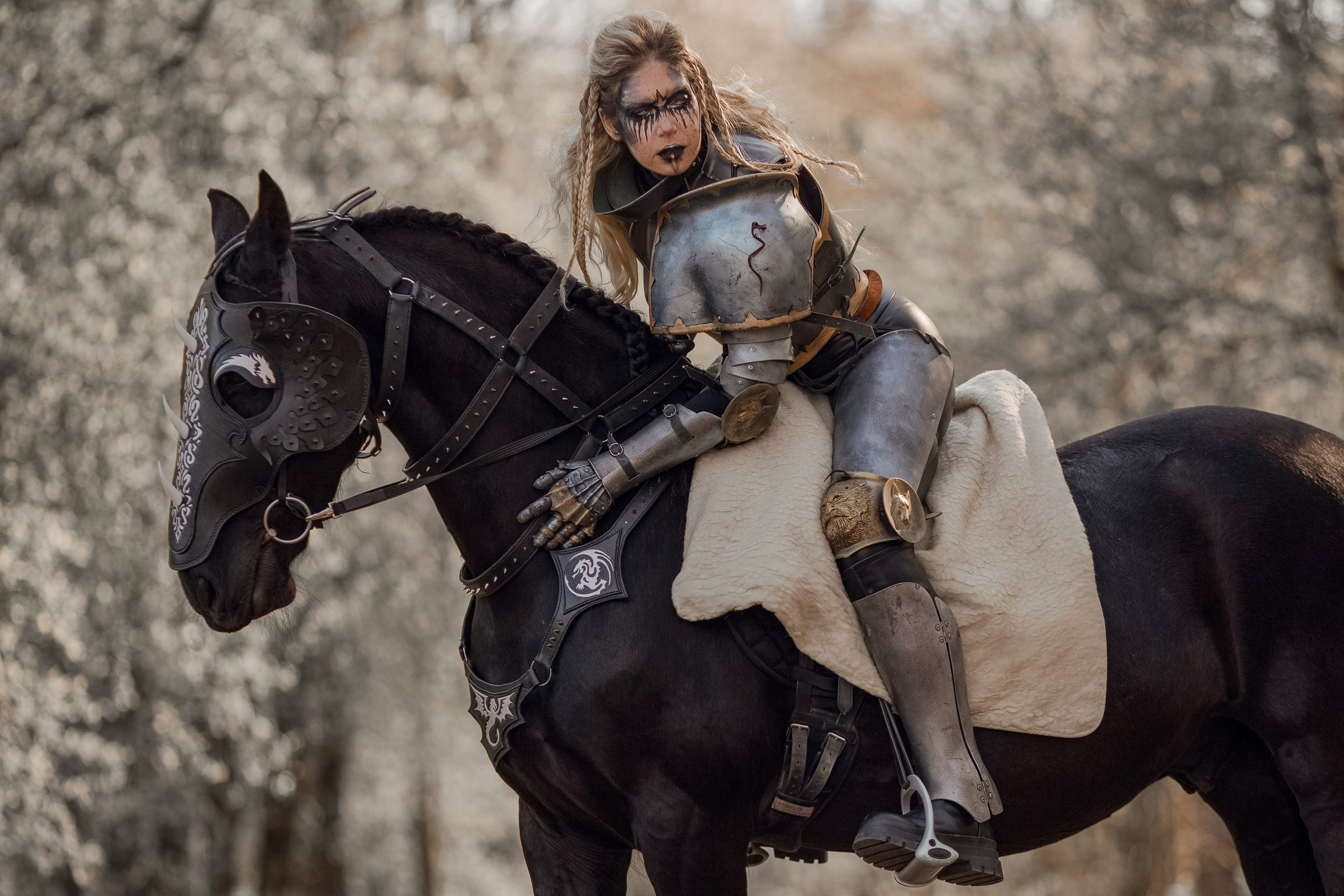 Фотосессия в рыцарских доспехах с лошадью