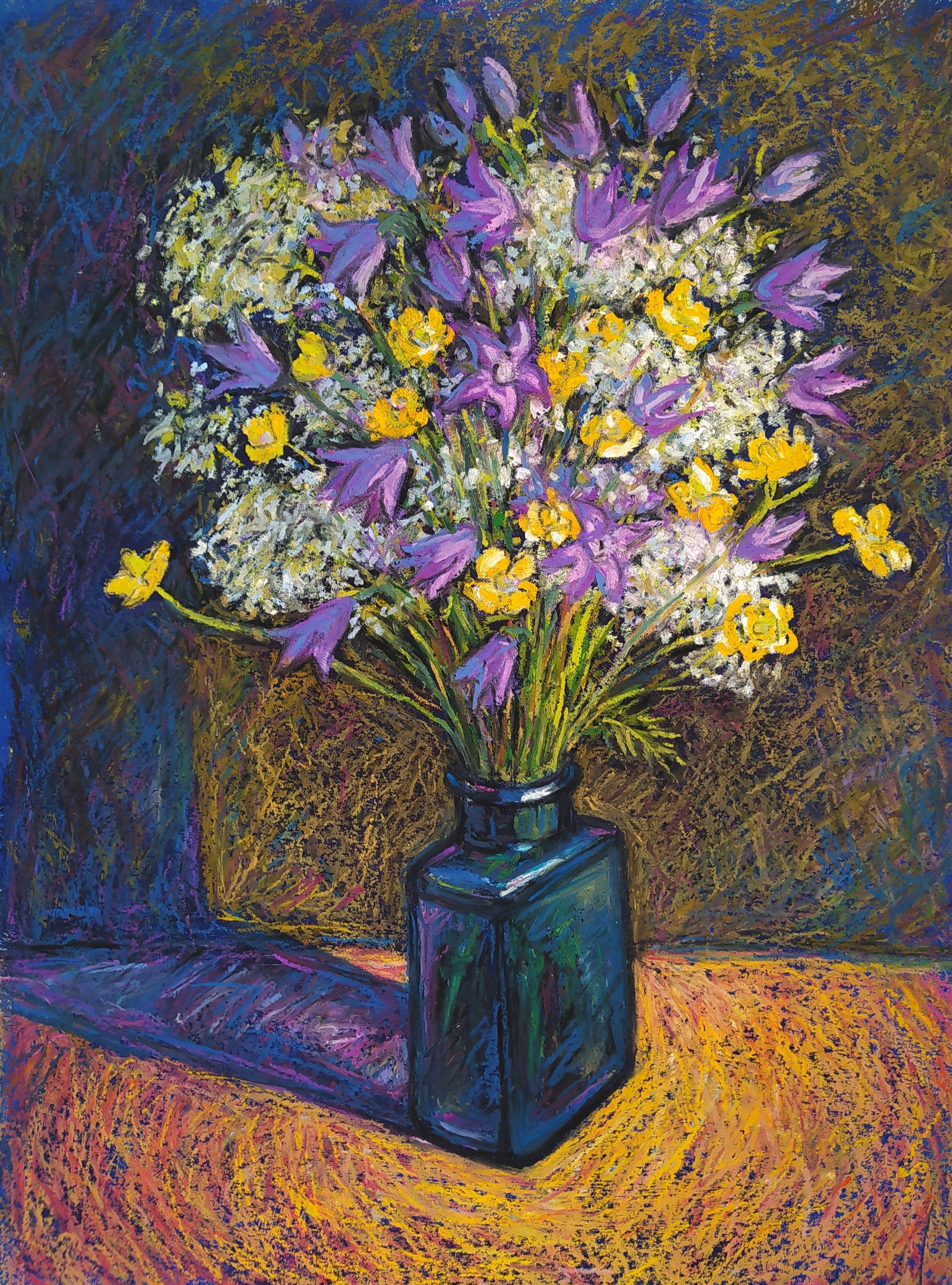 Живопись масляной пастелью рисунок - Букет полевых цветов