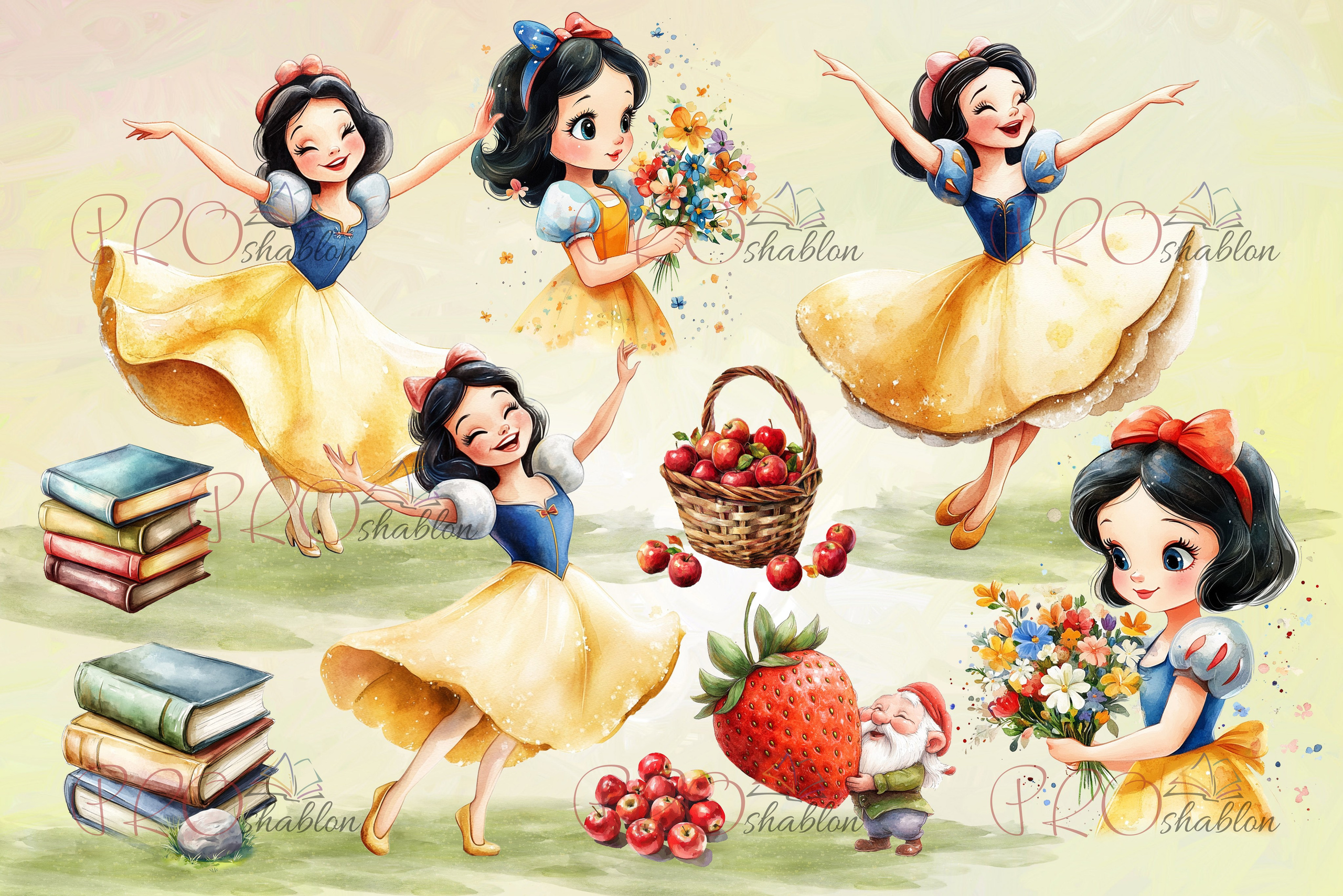 Белоснежка и гномы. Шаблоны и дизайны выпускных альбомов и фотокниг