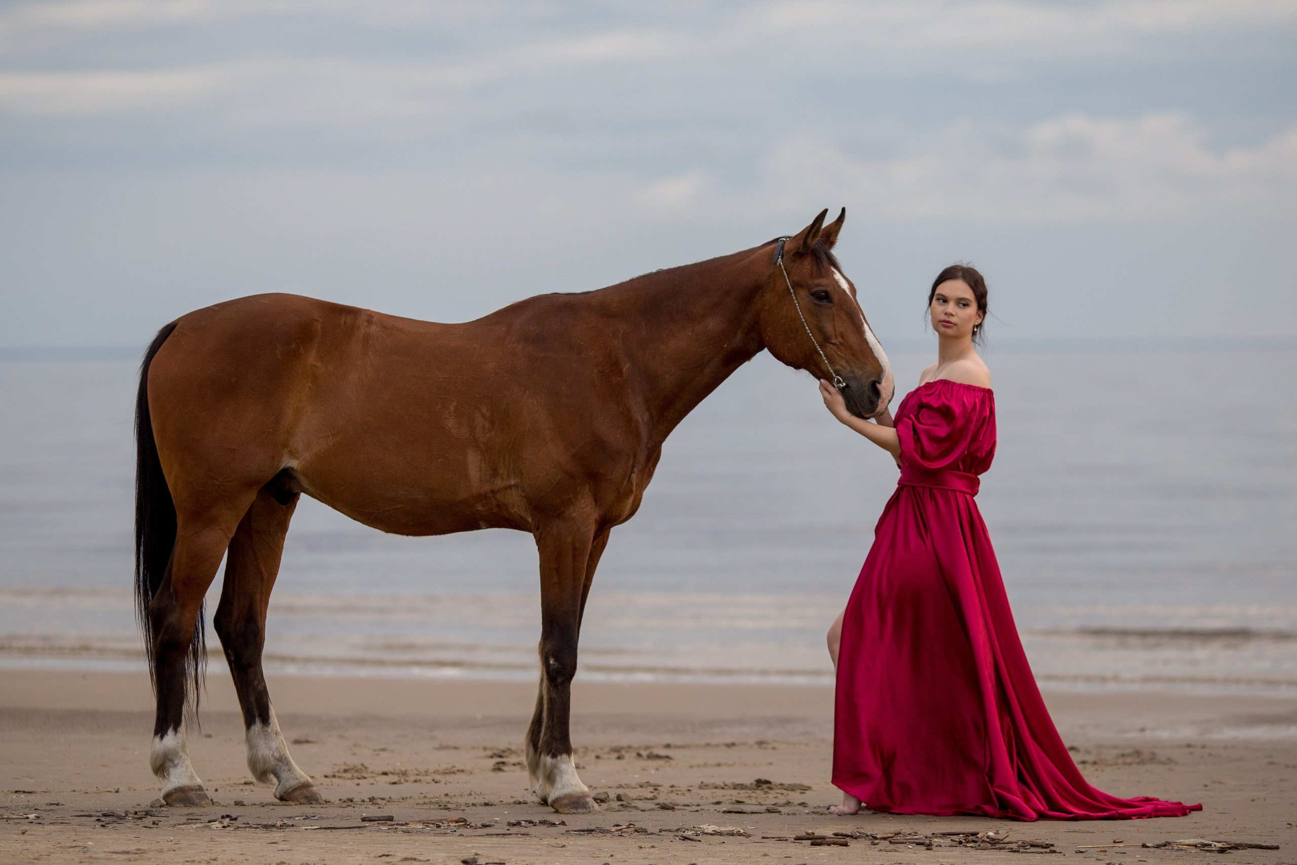Фотосессия с лошадью на закате у моря