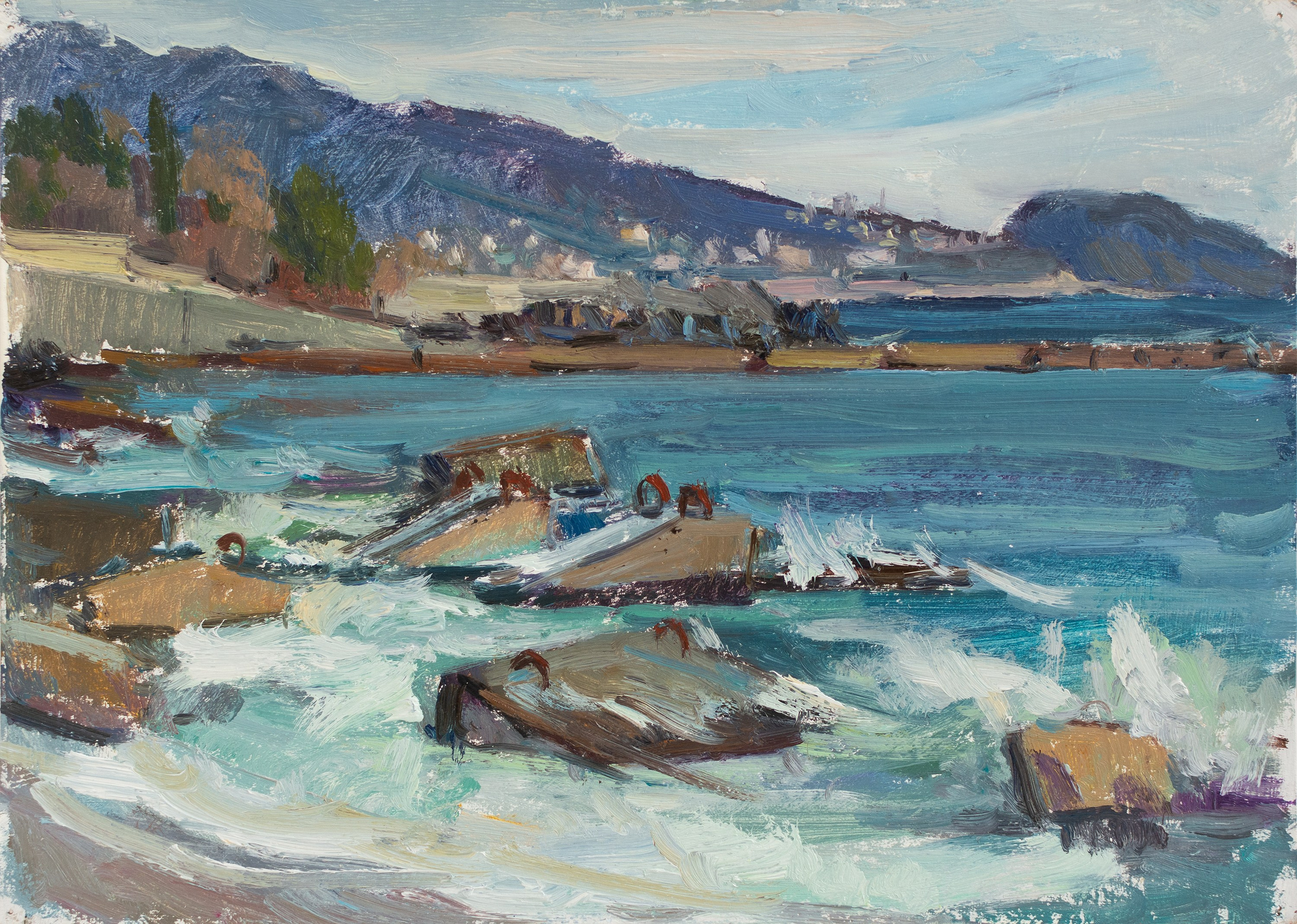"Этюд. Пляж. Курпаты" картон, масло 21.5х30см, 2026