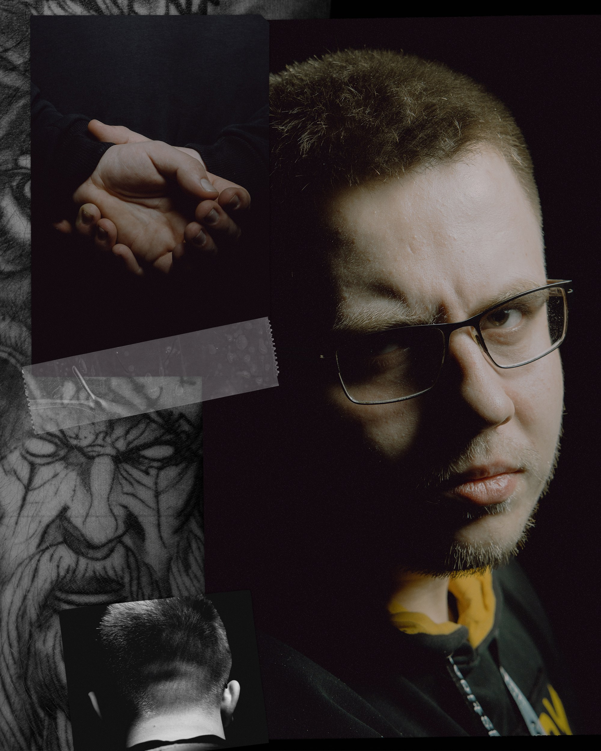 Коллаж из мужского портрета и его частей