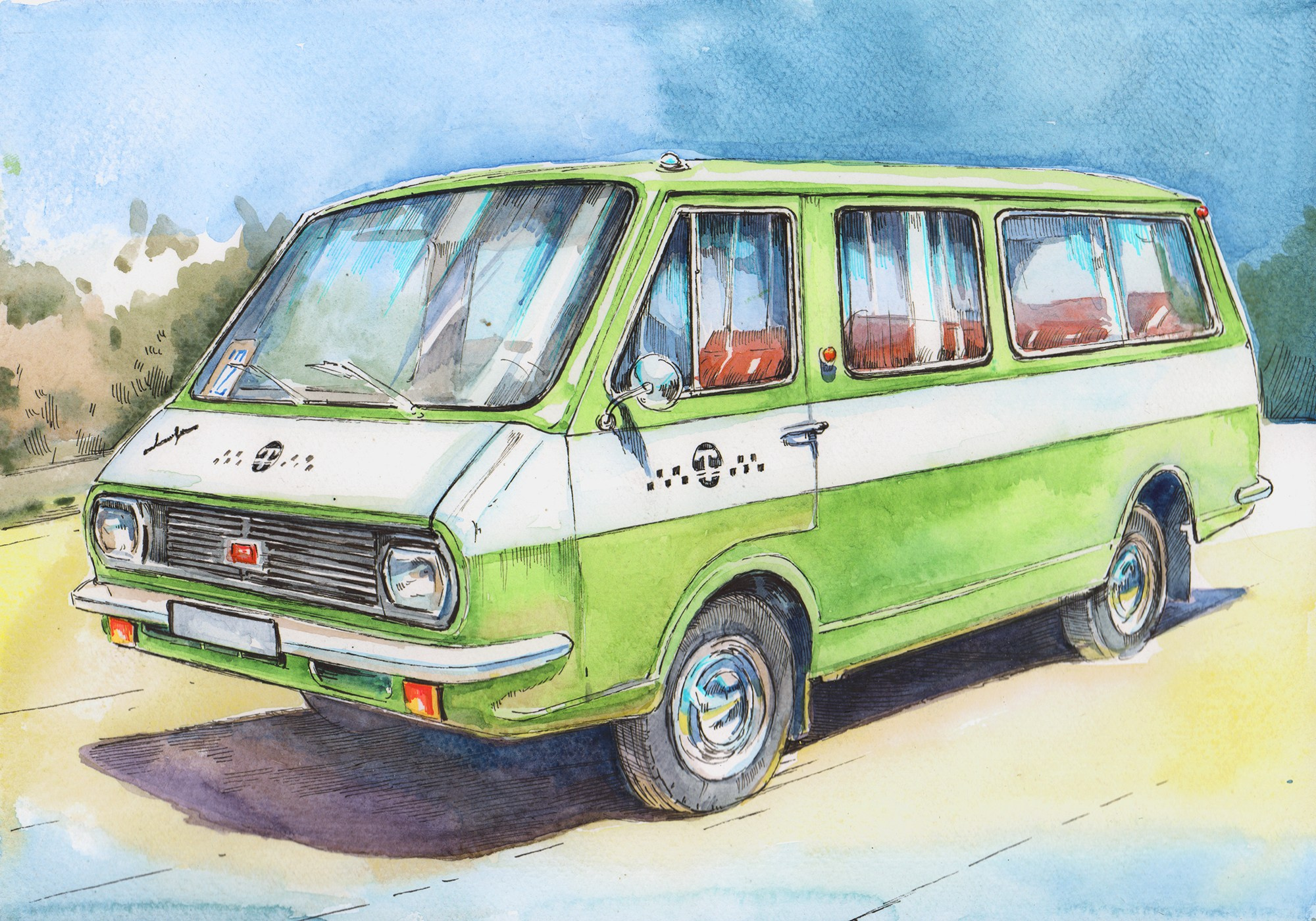 Легковые и грузовые автомашины СССР. Художник Александр Петрунин