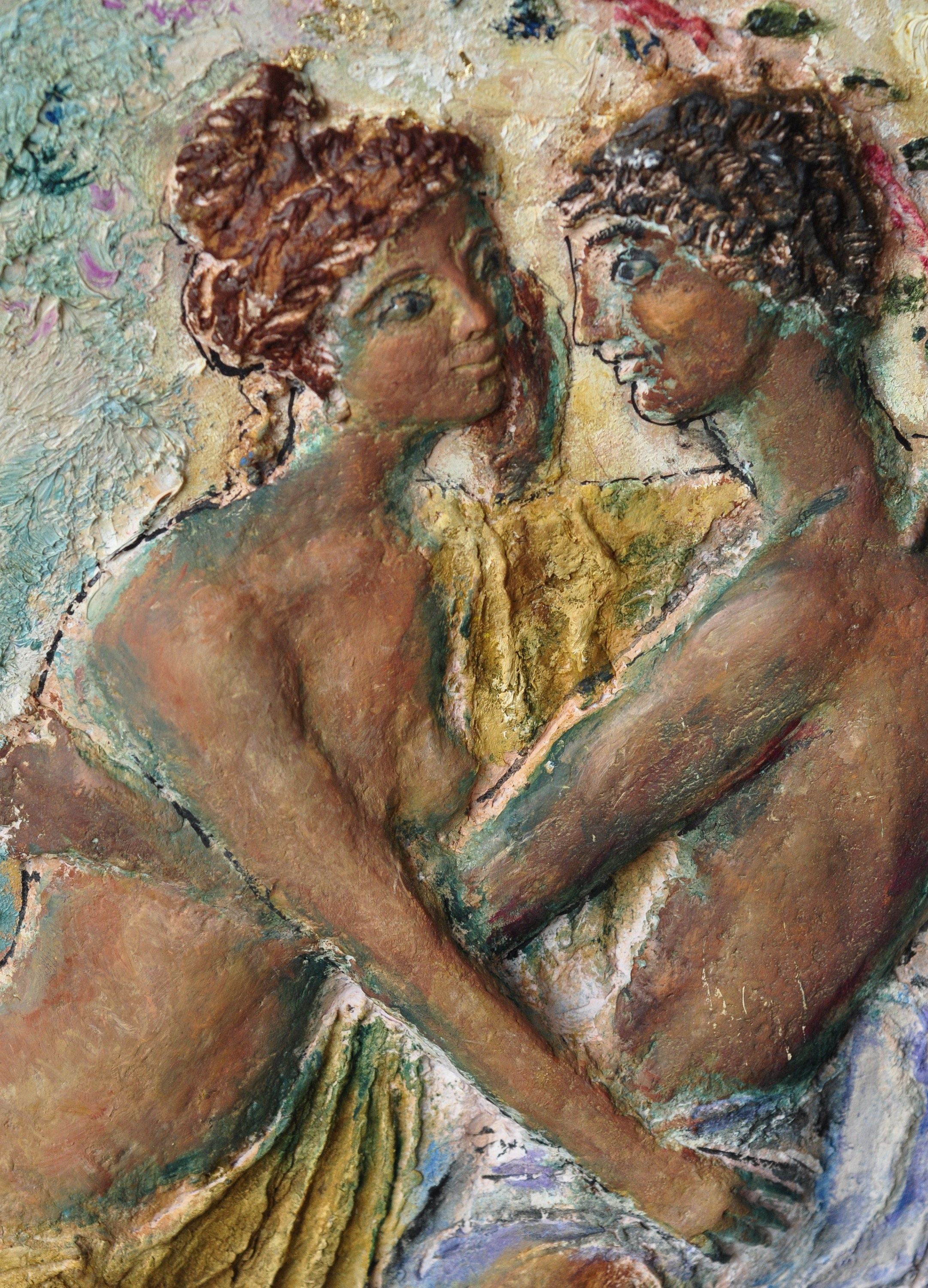 "Источник", фрагмент, холст, рельеф из целлюлозной массы, масло, 2026