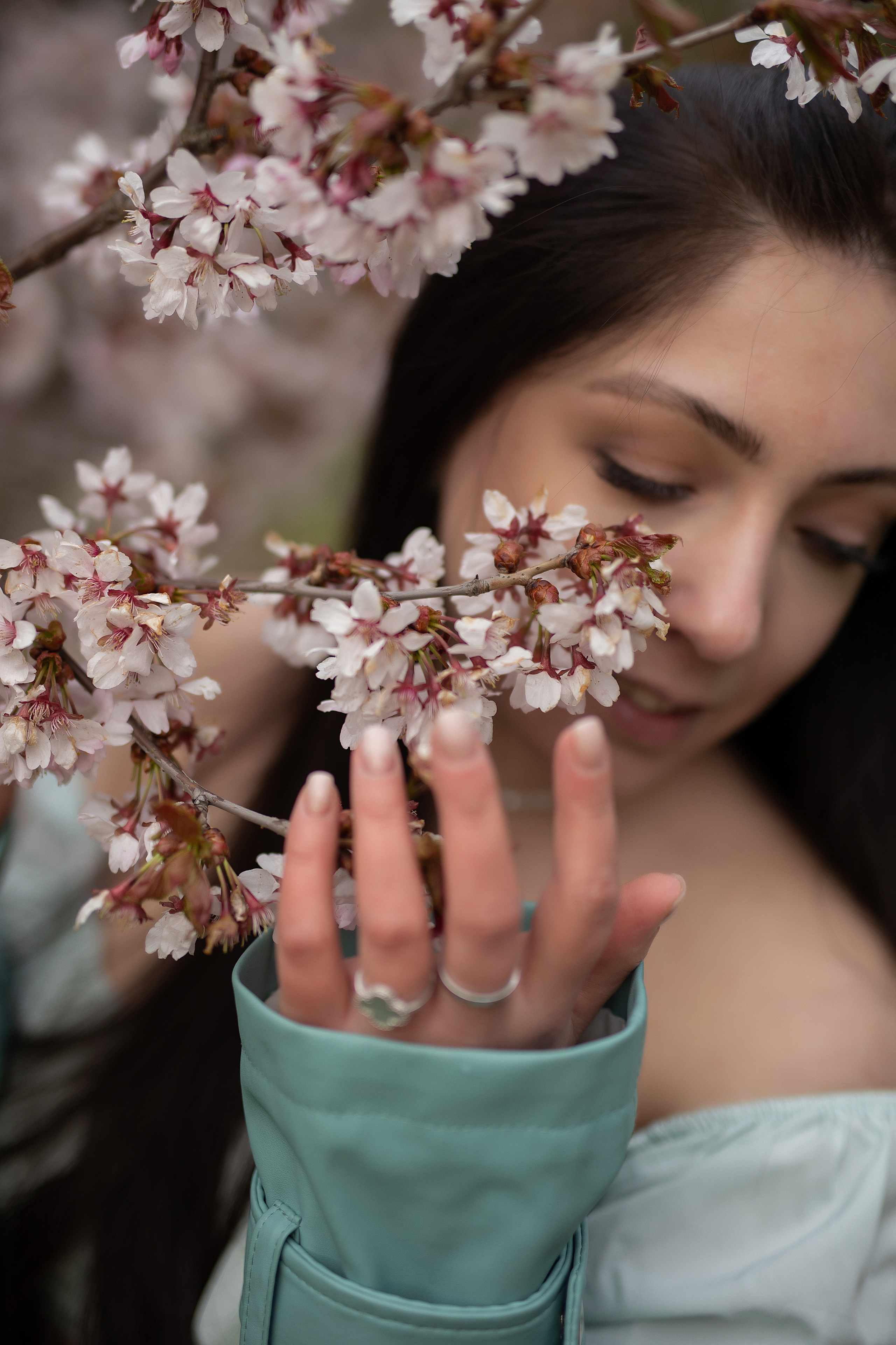 Крупный портрет в сакуре