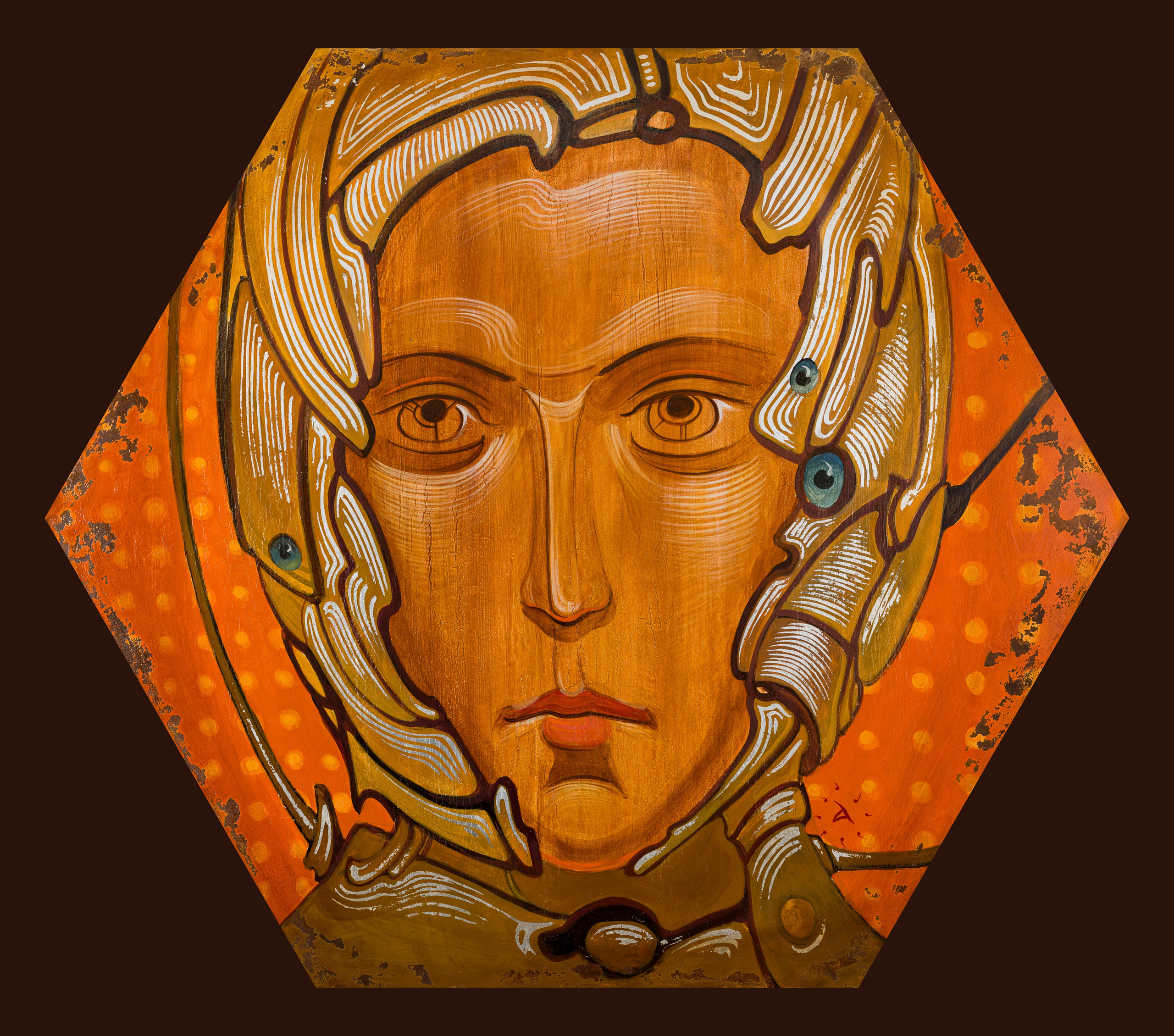 «Ион» - художник Антон Фролов (дерево, темпера, серебряная поталь, диаметр 120 см, 2024)