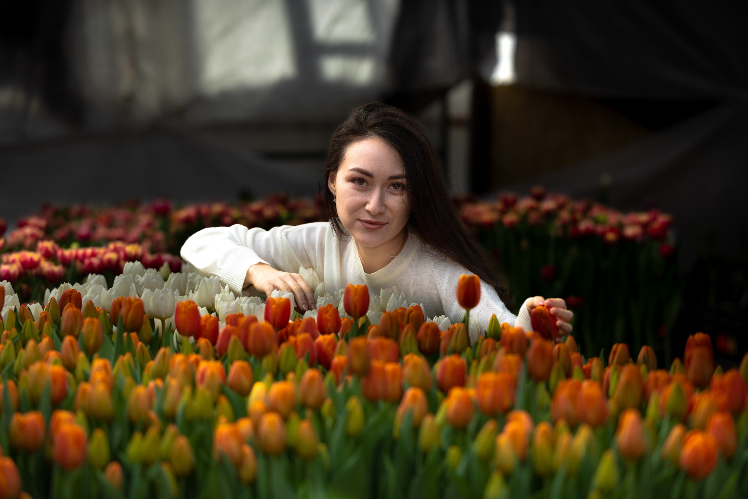 Фотосессия в теплице с тюльпанами. Свадебный фотограф Астрахань