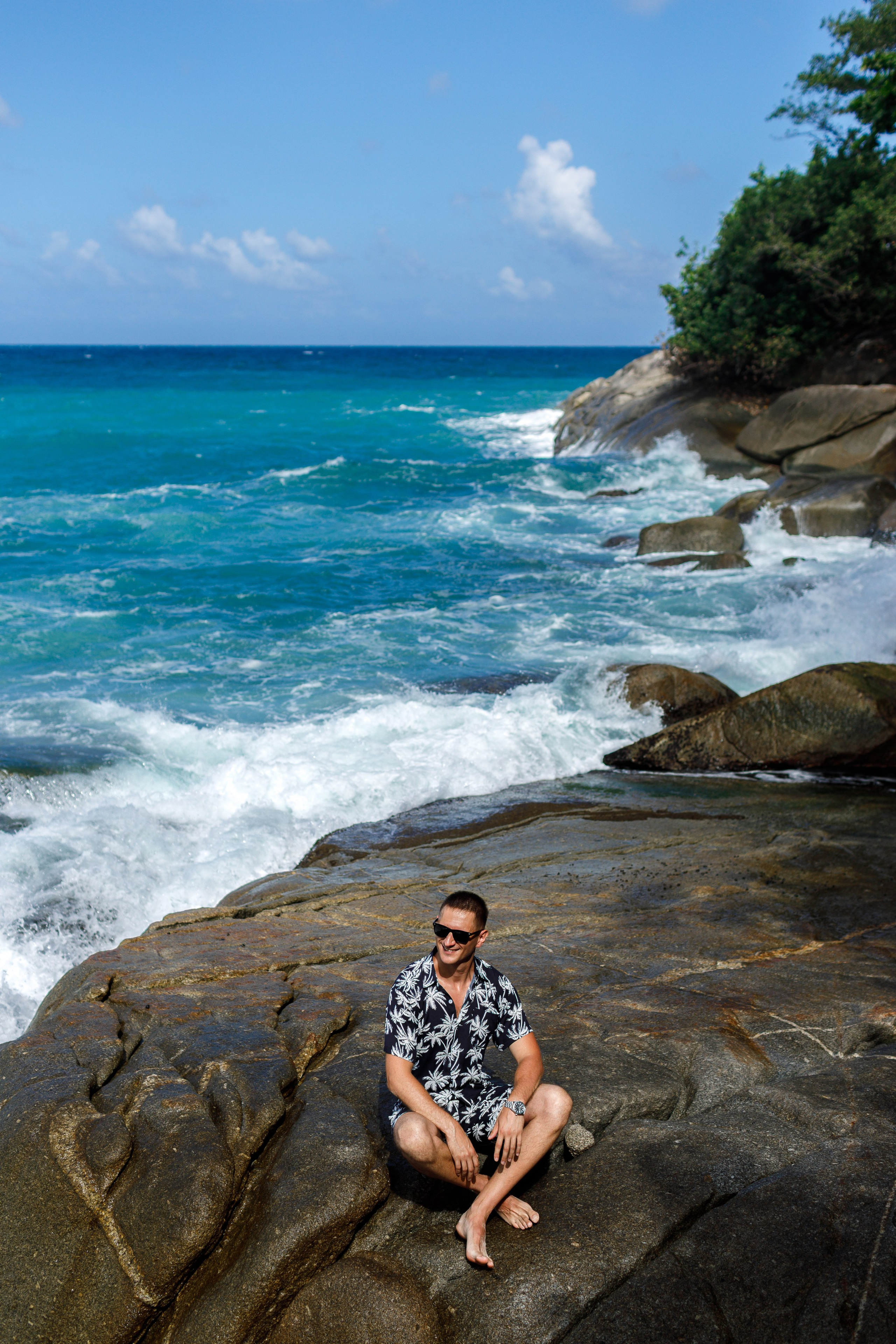 A photo shoot on the rocky shores of Phuket, a custom men's photoshoot on vacation