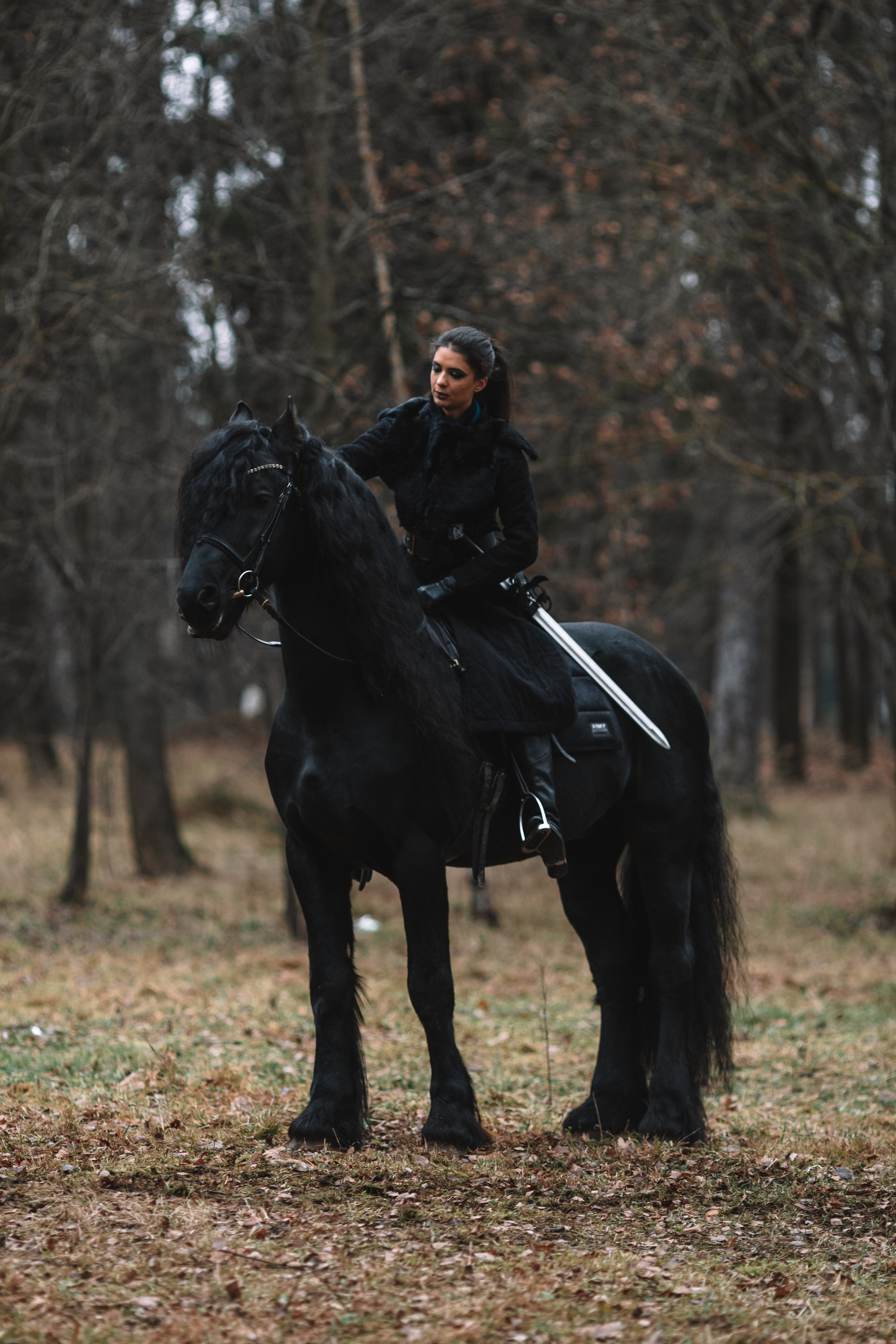 Наташа с фризом в костюме викинга. Фотосессии с лошадьми