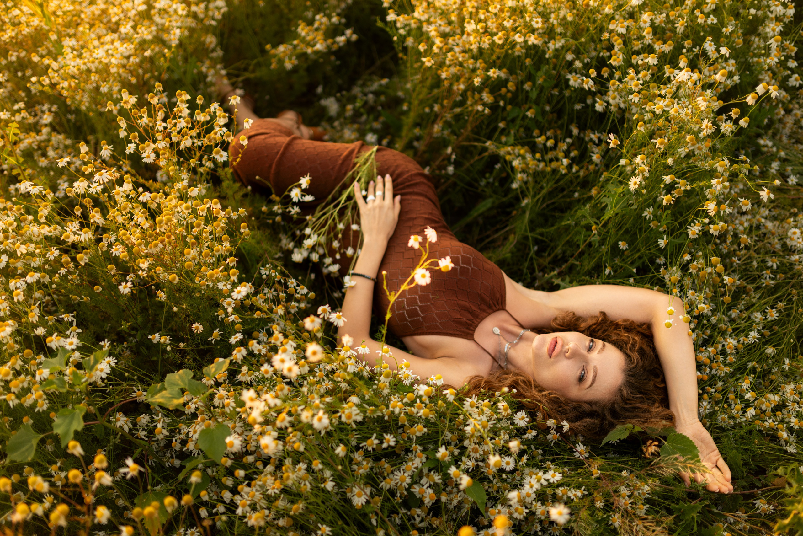 Фотосет на рассвете с Дианой в поле ромашек и пшеницы в формате для «себя». Дмитрий Шульгин, портретный фотограф в Воронеже