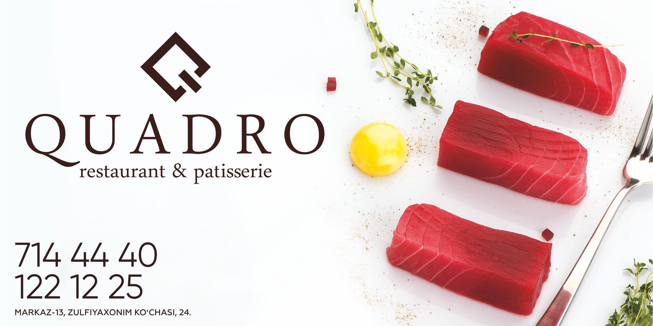 Рекламная фуд-съёмка для ресторана Quadro в Ташкенте, фотограф Ринат Каримов. Филе тунца, свежие ингредиенты, минимализм и чистый белый фон.