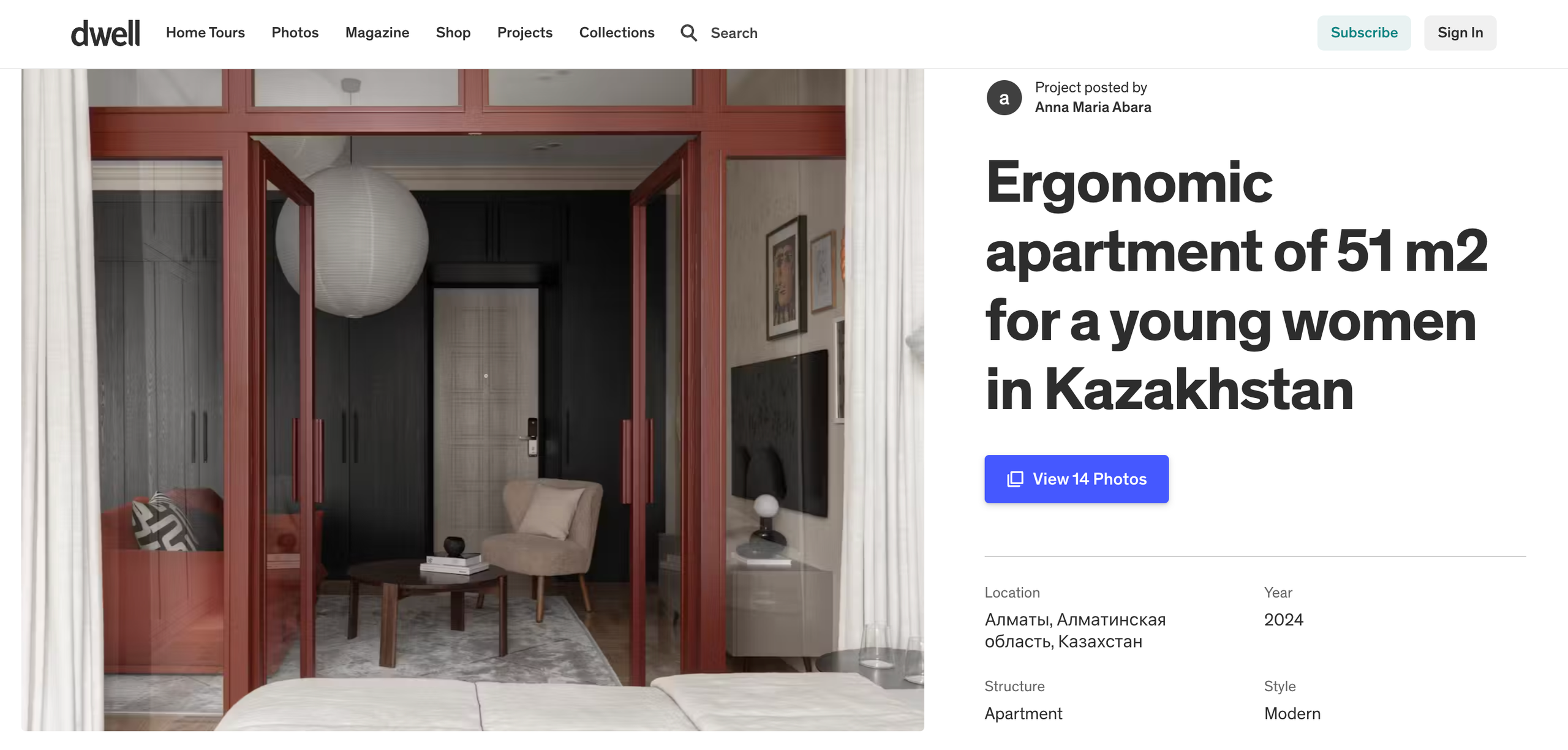 Minimal ergonomic apartment 51 m² in Kazakhstan for a young woman, smart zoning and design, photography by Roman Yakunin