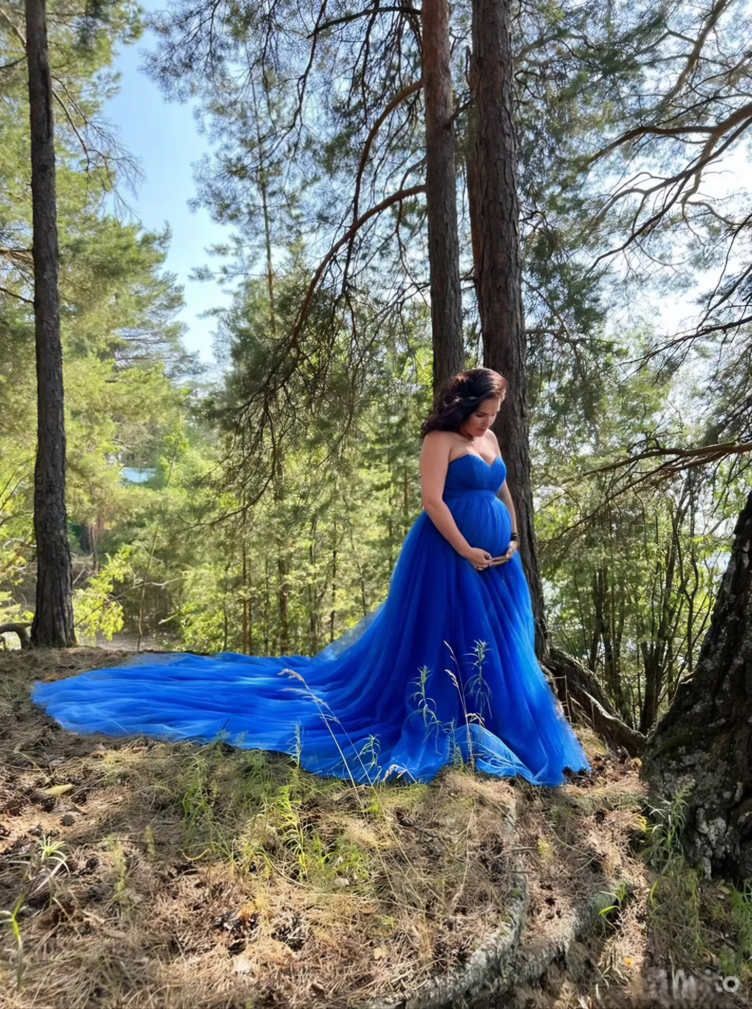 Платье синее Ангара со шлейфом на фотосессию иркутск байкал