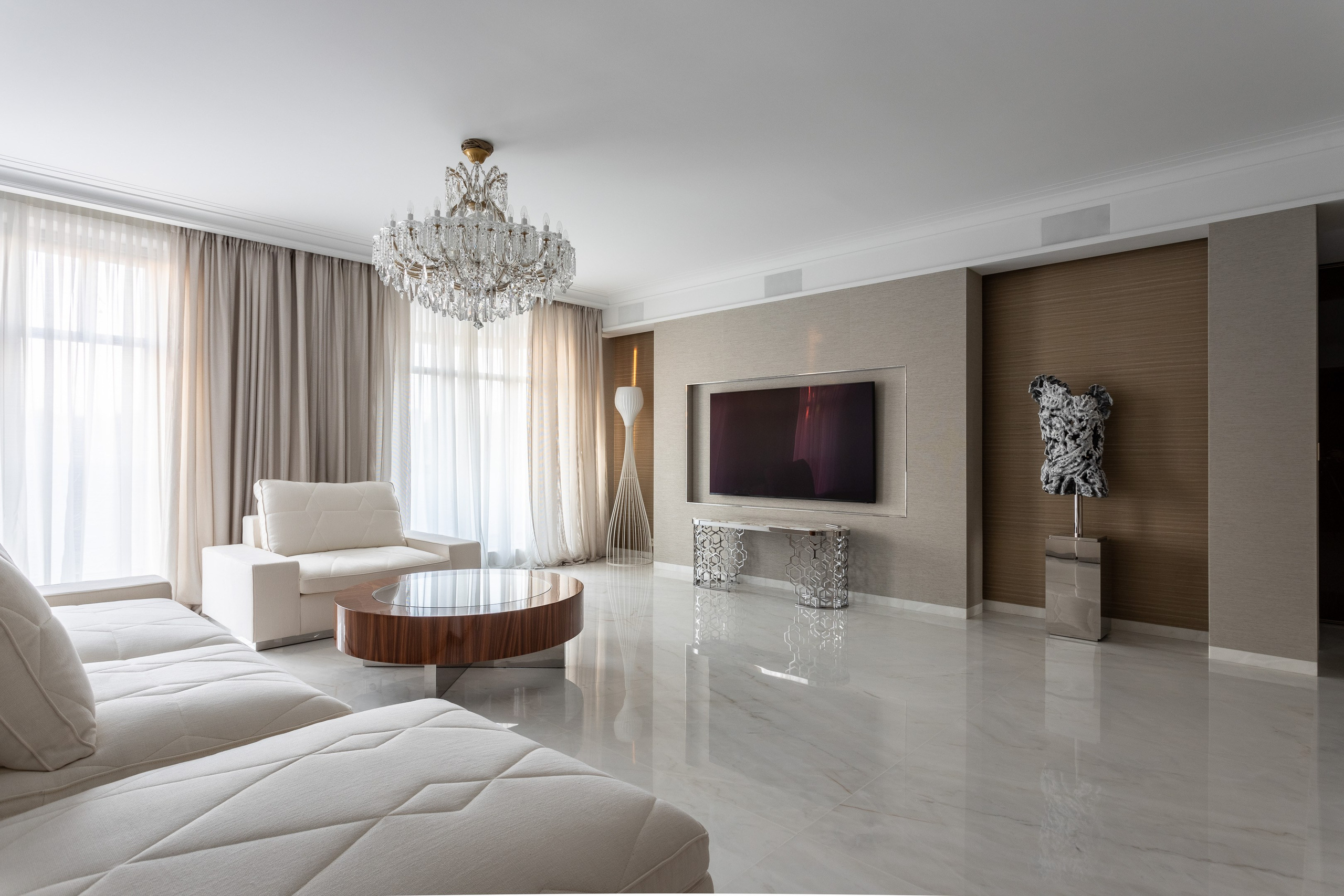 Luxury apartment living room interior by architect Viktoria Zaretskaya - photographer Andrey Dunin