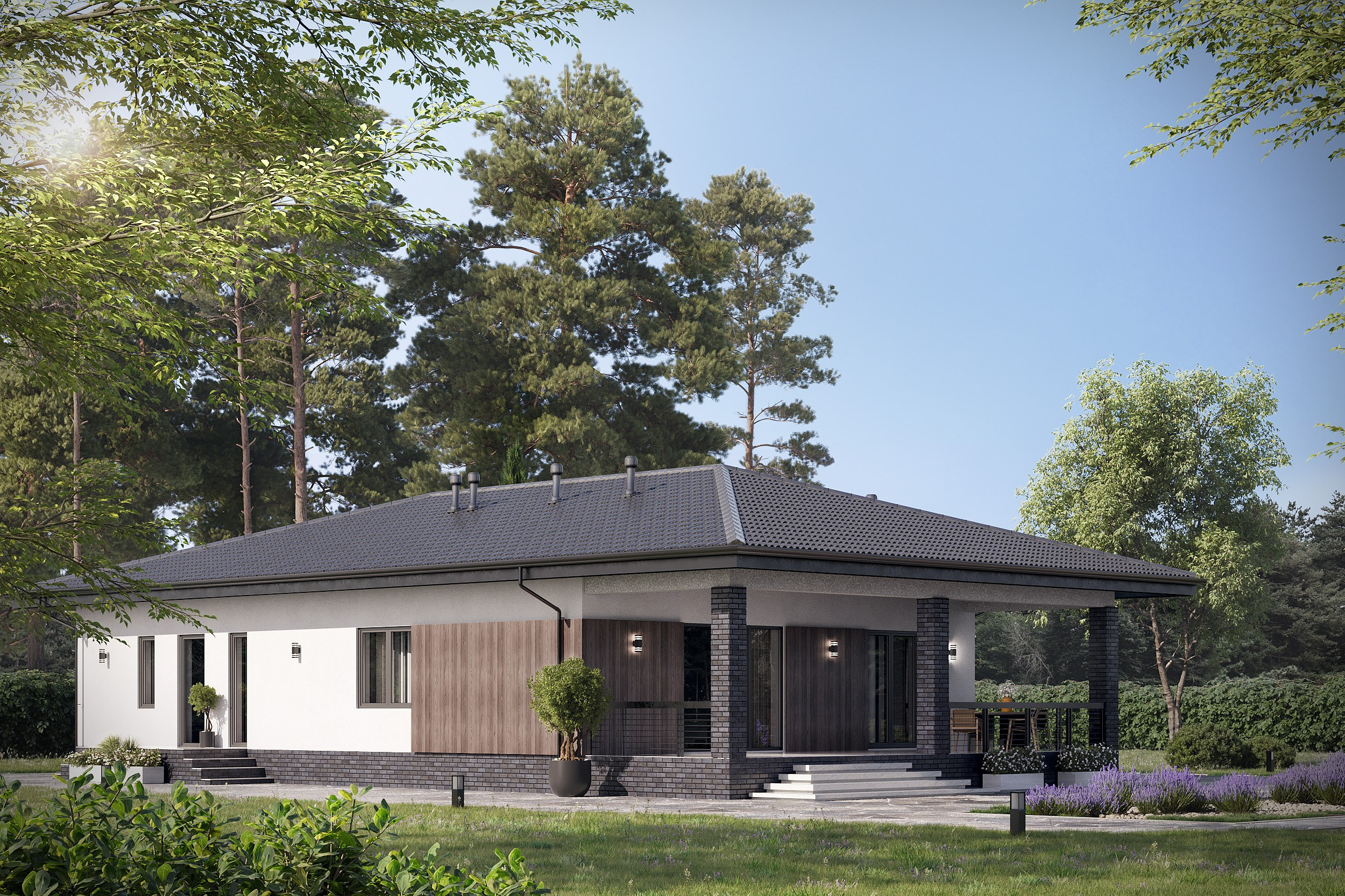 Визуализация загородного дома с ландшафтом. 3D визуализация/ Юлия Будник