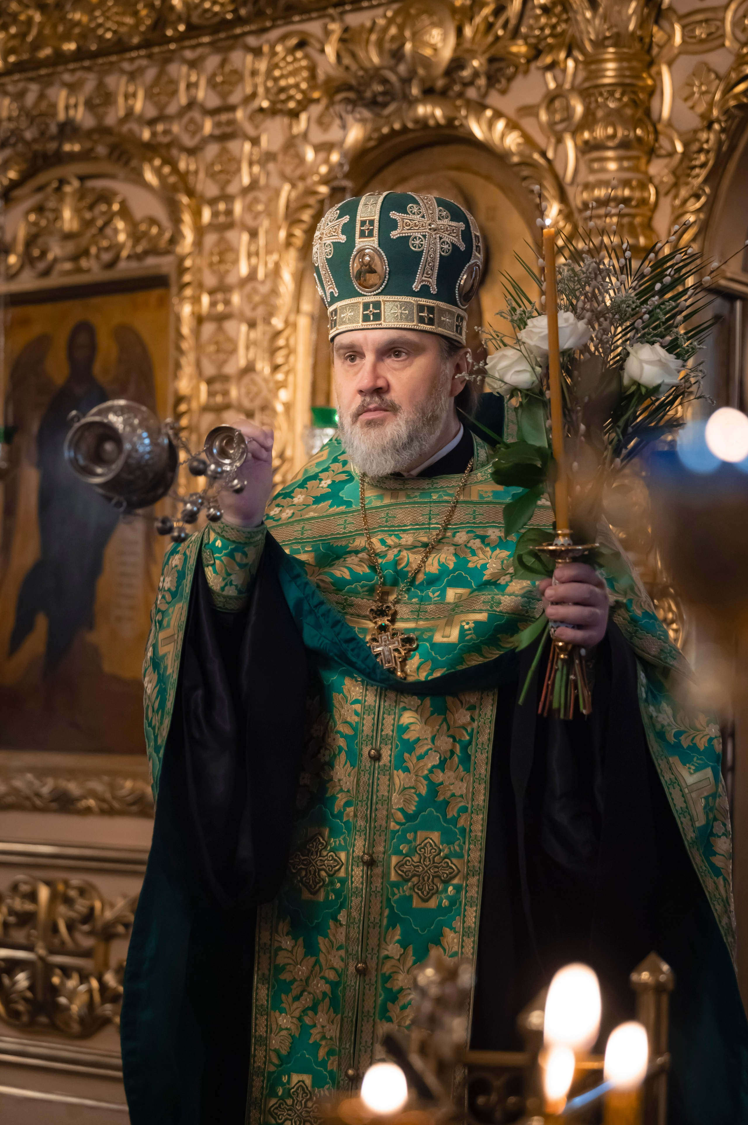 Богородский Храм. Всенощное бдение. Освящение верб. Антон и Татьяна Денисенко — В храме