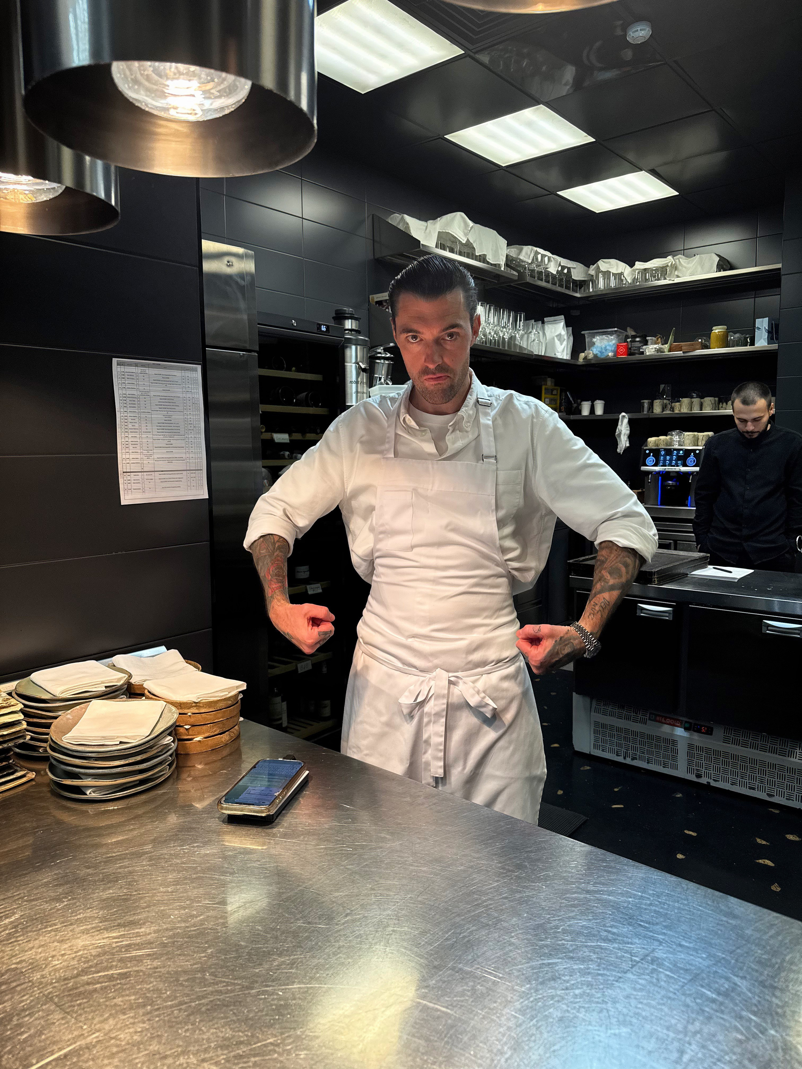 Nicanor Vieyra, Thomas Halpin and I — in the Olluco kitchen