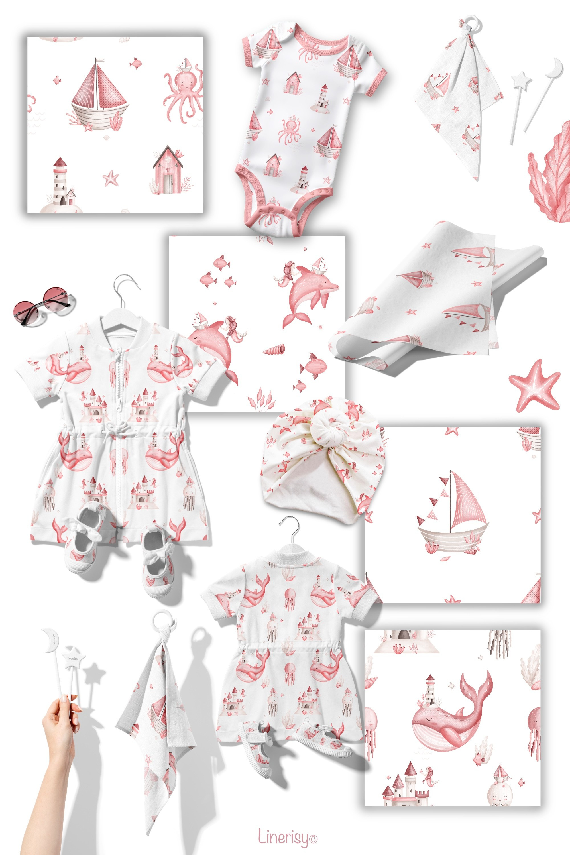 Коллекция «Русалка» — графические иллюстрации, композиции, постеры и бесшовные паттерны. Художник-иллюстратор Евгения Бекренёва