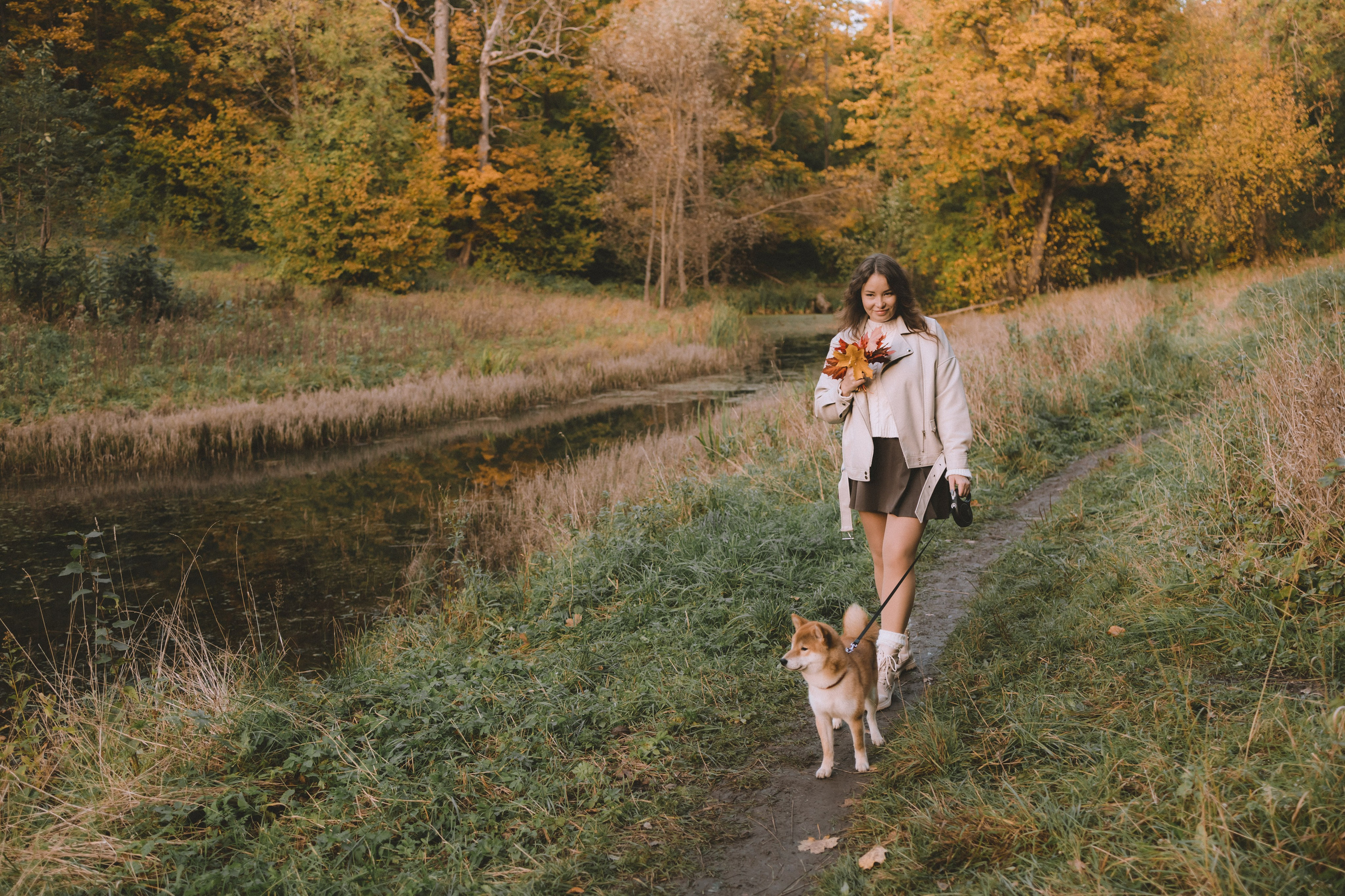 Фотосессия с собакой в осеннем Дудергофе. Семейный и детский фотограф в Санкт-Петербурге Павлова Елена